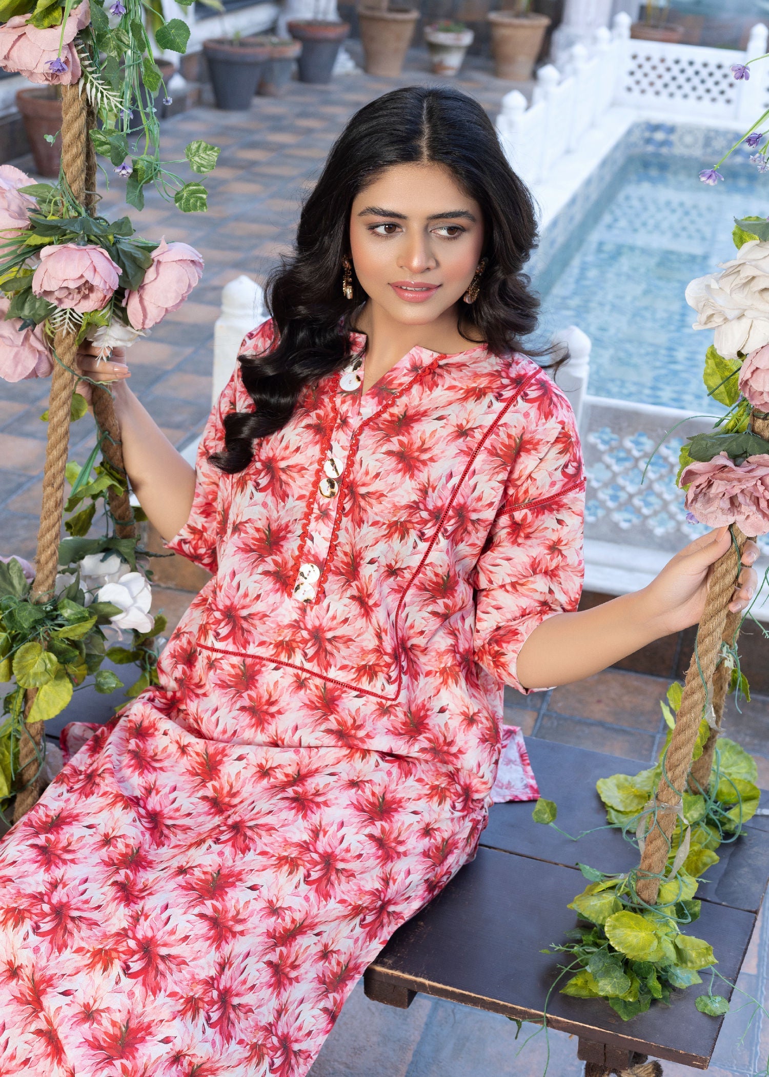 Zarsah Red Printed Suit ZSS 1002 Women 2pcs