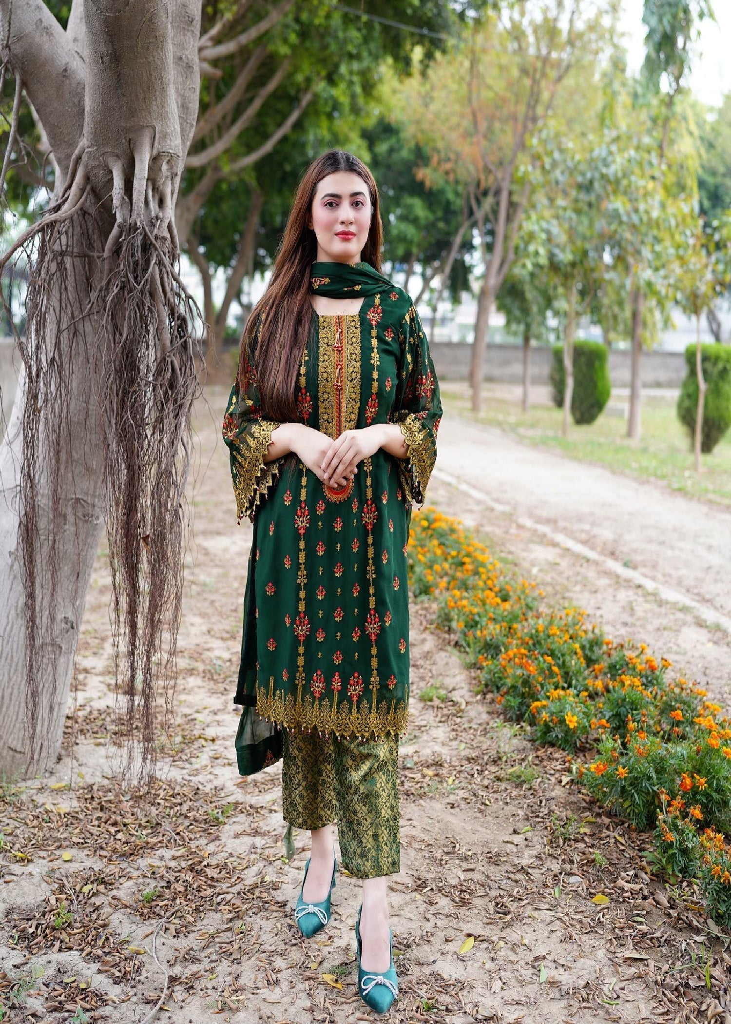 Four Season Boutique BARLAS CHIFFON GREEN Women 3pcs