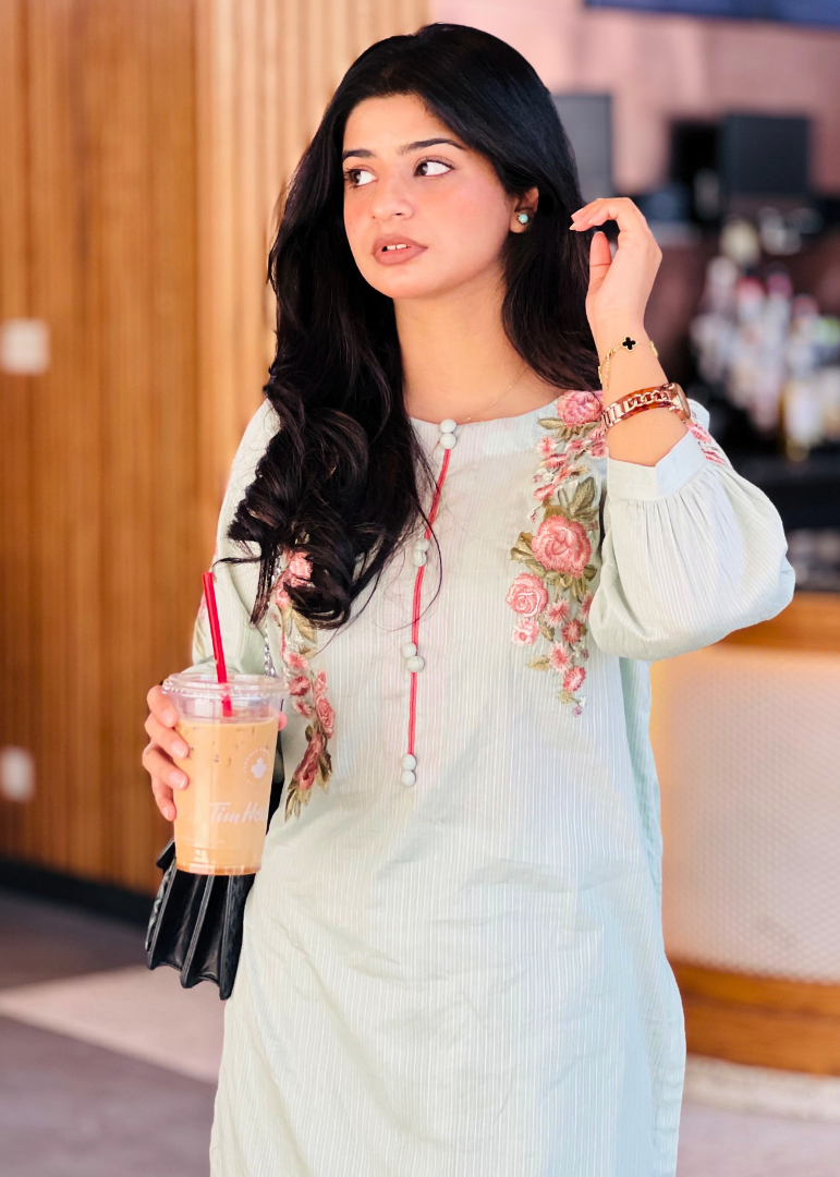 Haya'S Creation Embroidered Pistachio Green Doria Lawn Dress with Farshi Shalwar Women 2pcs