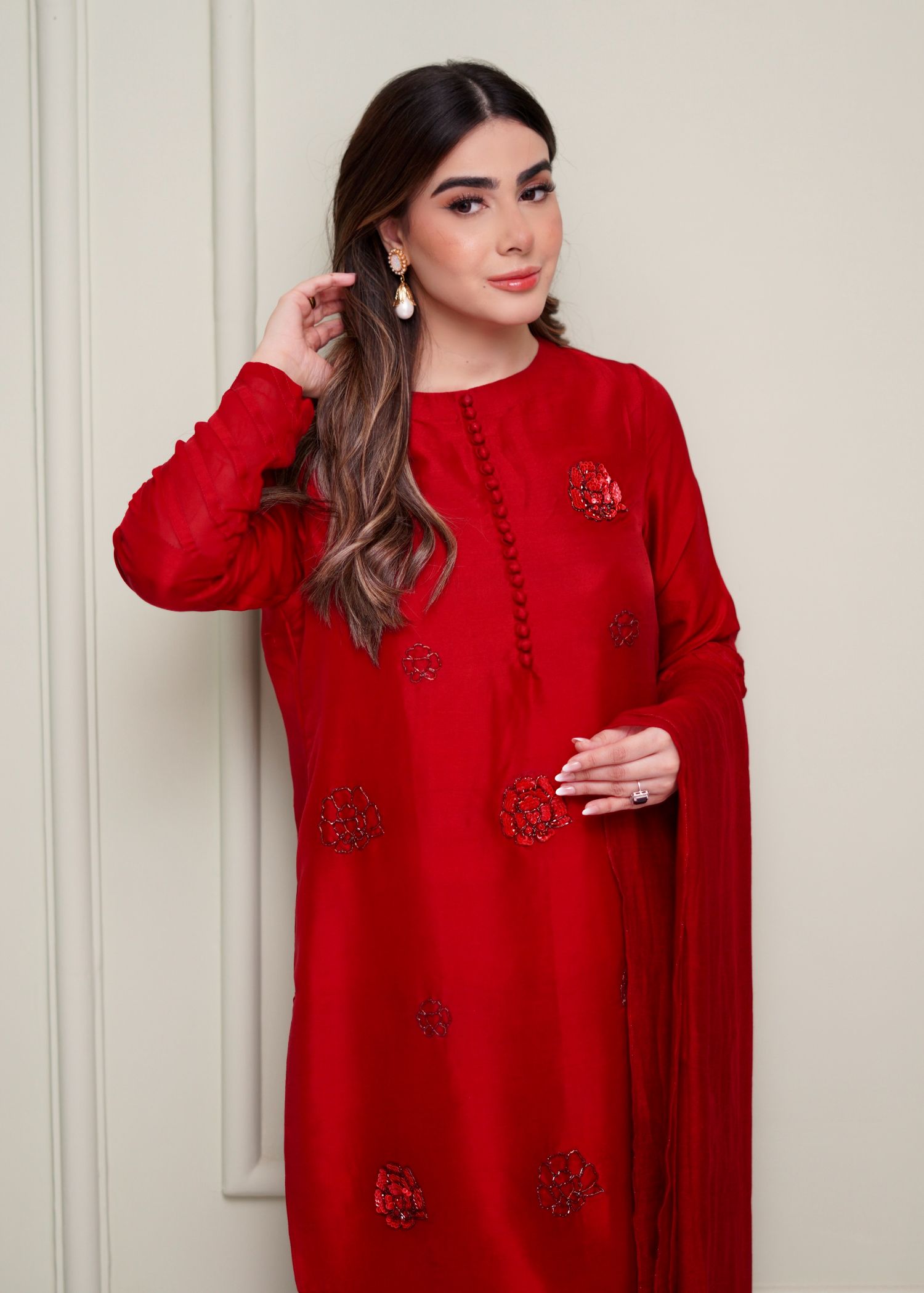 Hues Atelier Red Rosette Women 3pcs