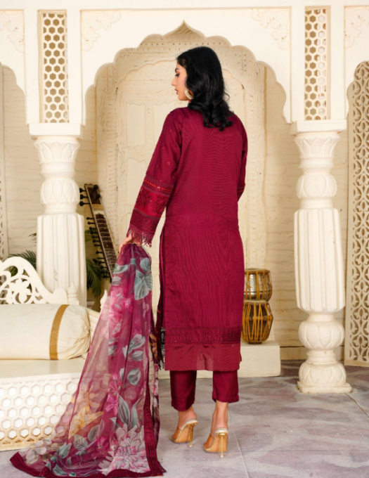 Khubsurat 3307 KH OR NT Mehroon Embroidery Women 3pcs