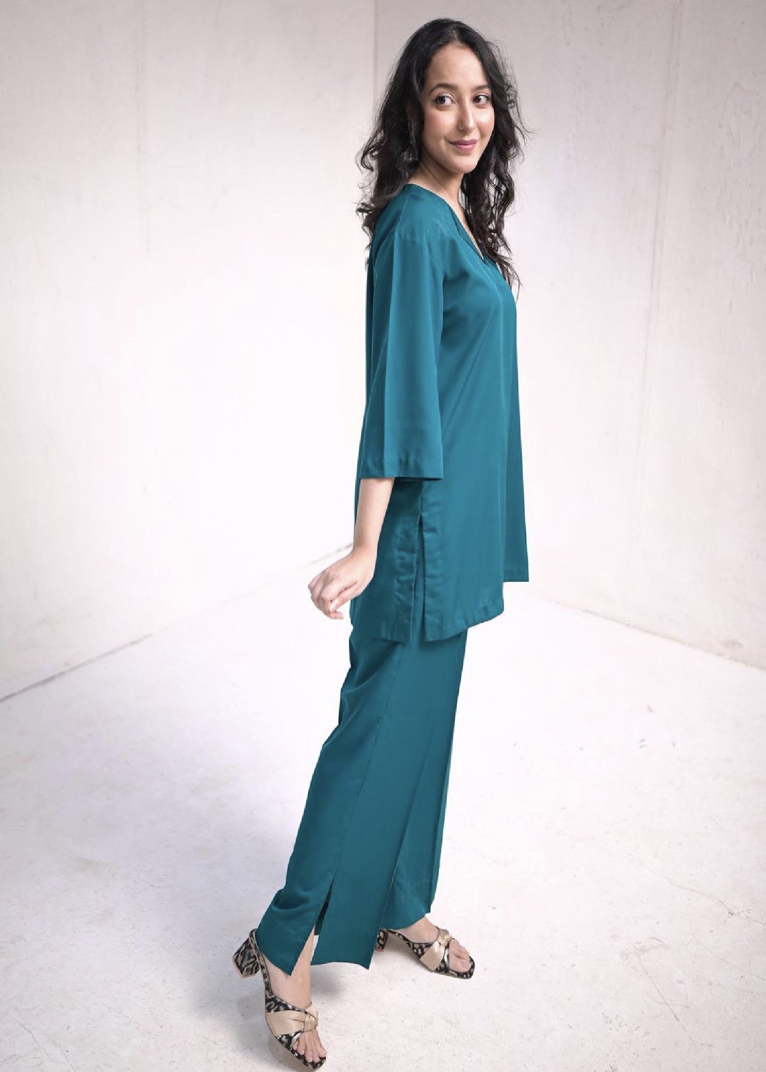 Zauk Teal Green Two Piece Dress Women 2pcs