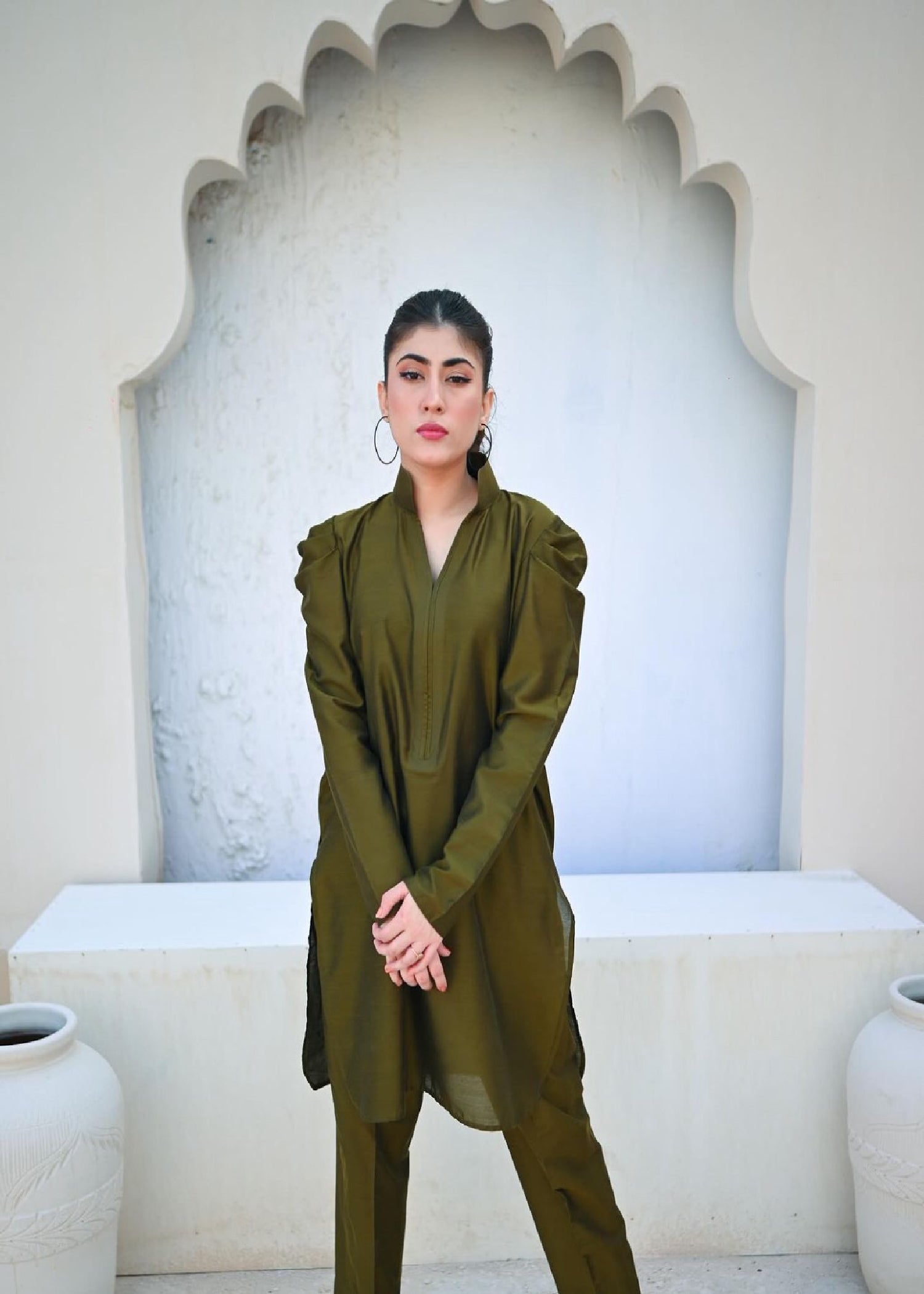 Zauk Moss Green Two Piece Dress Women 2pcs