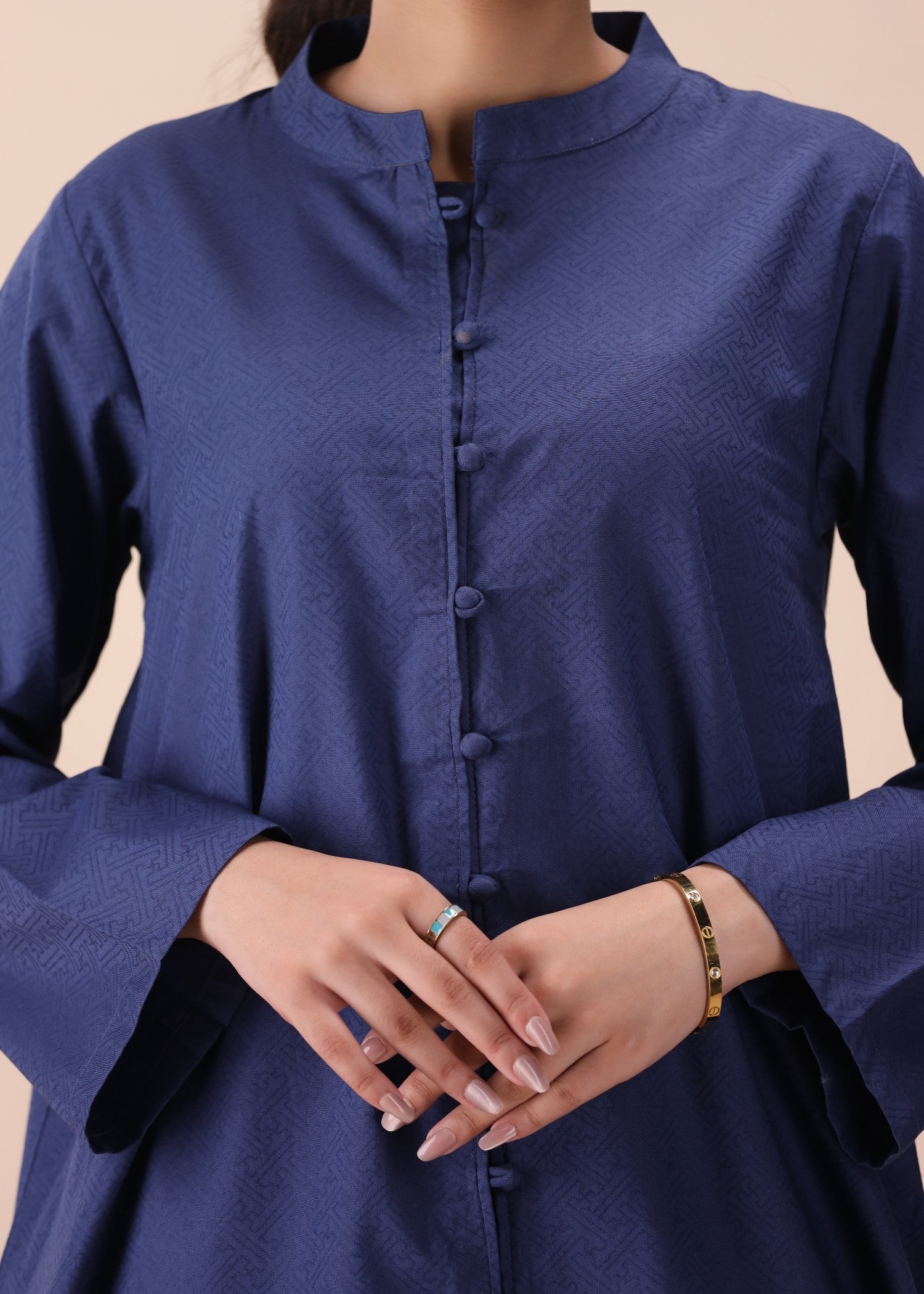 Mhw Blue Dobby Cotton Top Women 2pcs