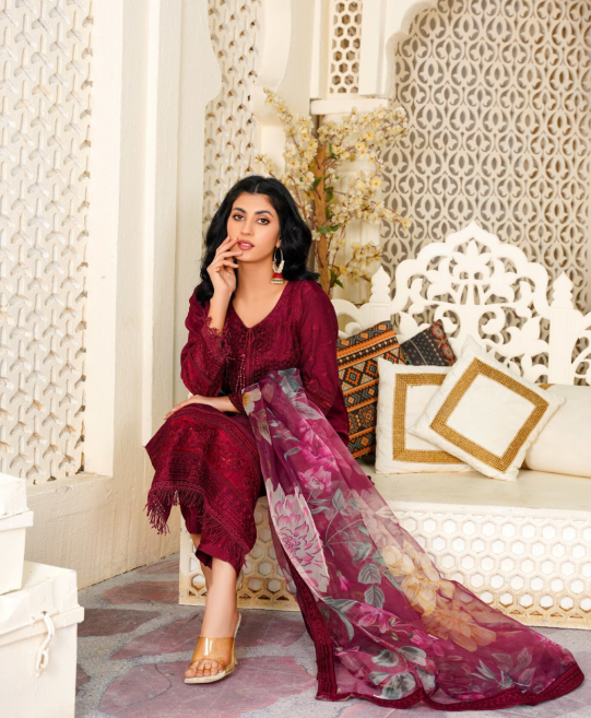 Khubsurat 3307 KH OR NT Mehroon Embroidery Women 3pcs