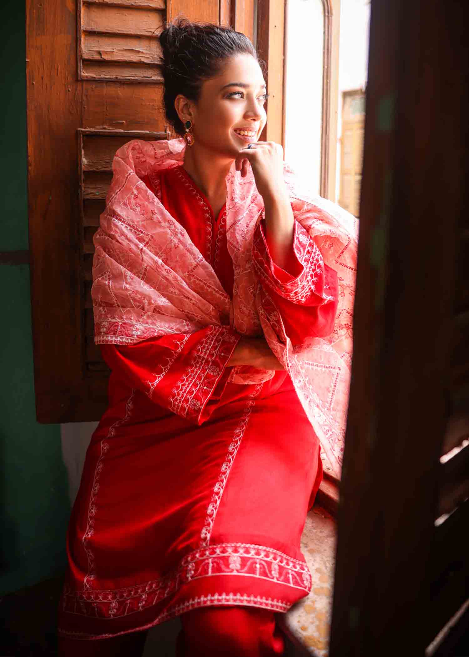 Anum Jung RED COTTON SILK EMB 206 Women 3pcs