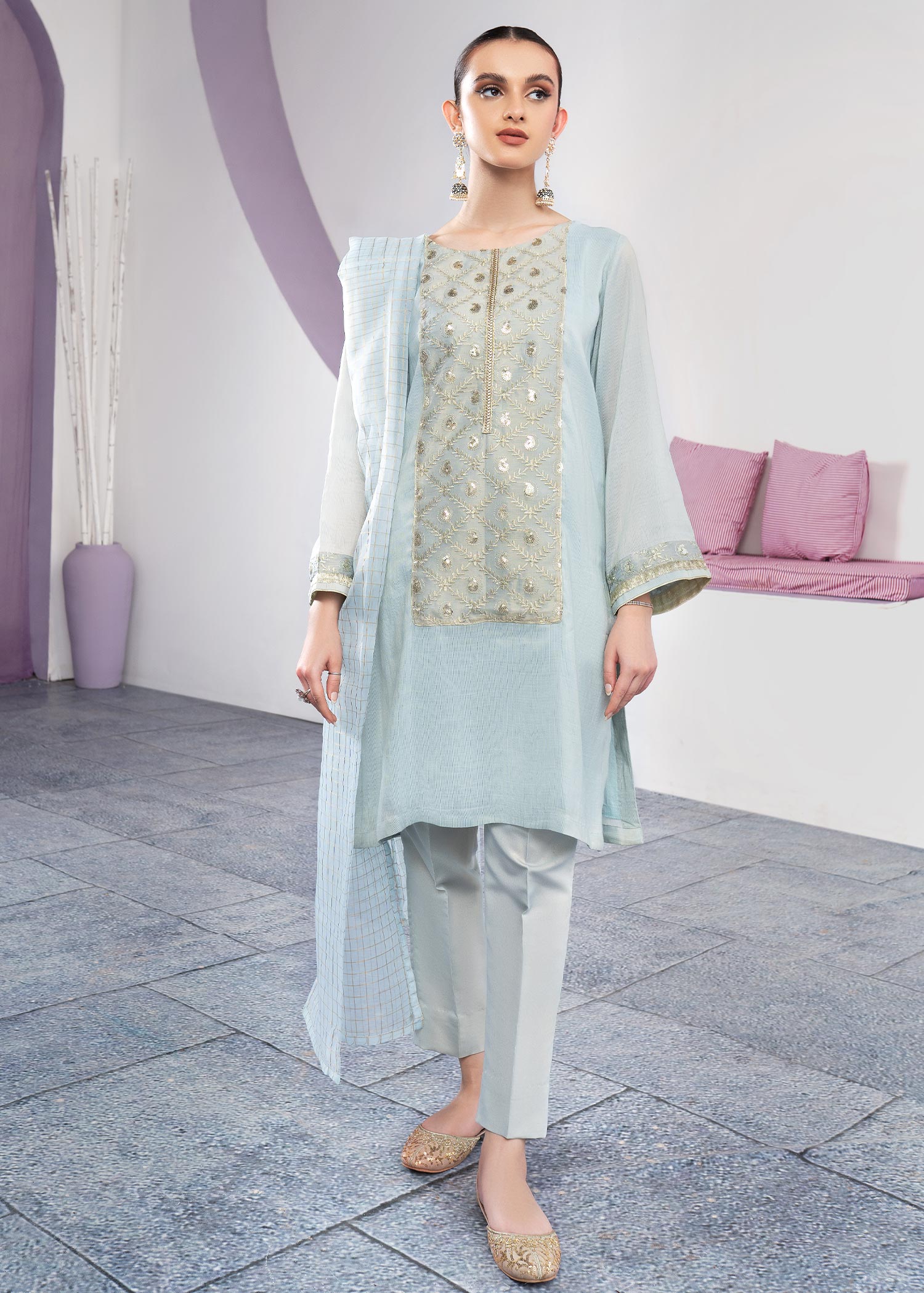 Eraj Hussain Twinkling Treasure Iceblue Women 3pcs