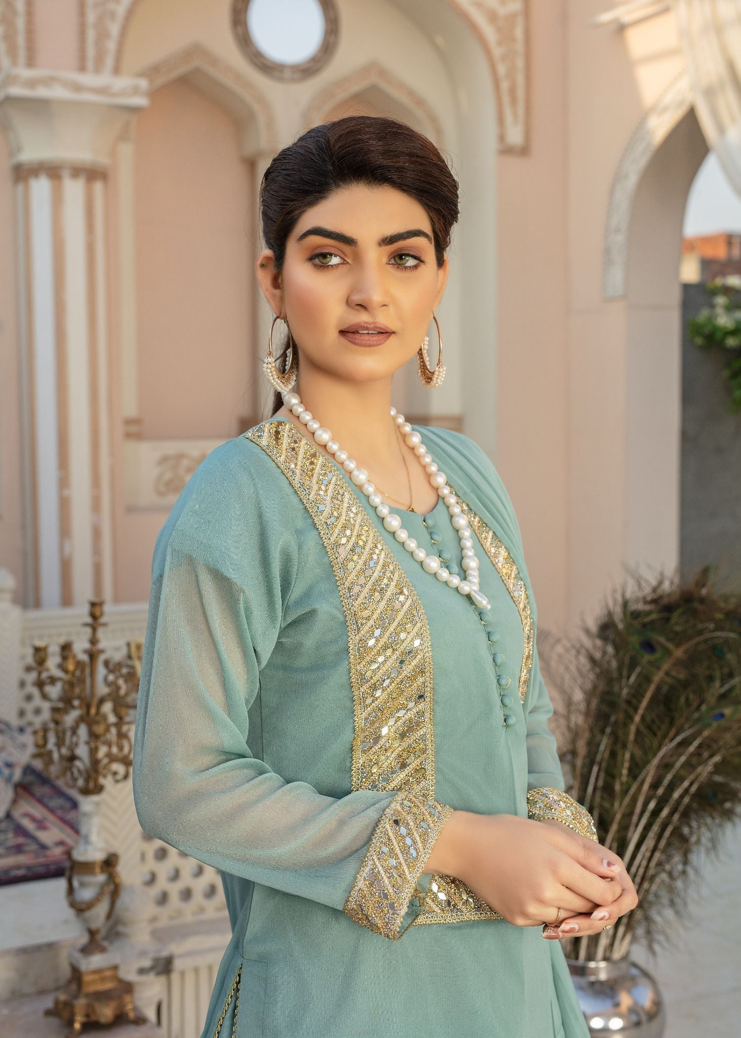 Pehnawa By Bin Akram’s AQUA LACECRUSH CHIFFON Women 3pcs