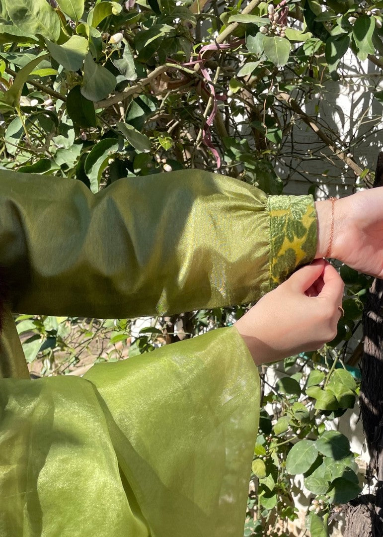 Haya'S Creation Apple Green Raw Silk Dress with Plachi Details Women 3pcs