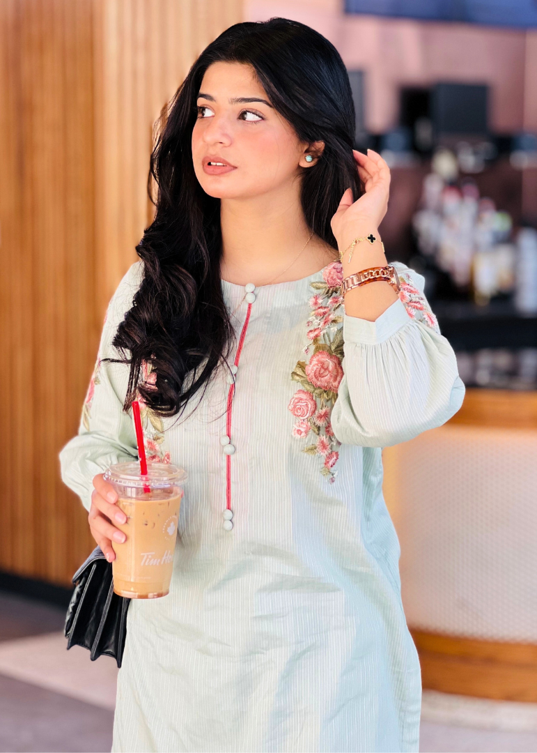 Haya'S Creation Embroidered Pistachio Green Doria Lawn Dress with Farshi Shalwar Women 2pcs