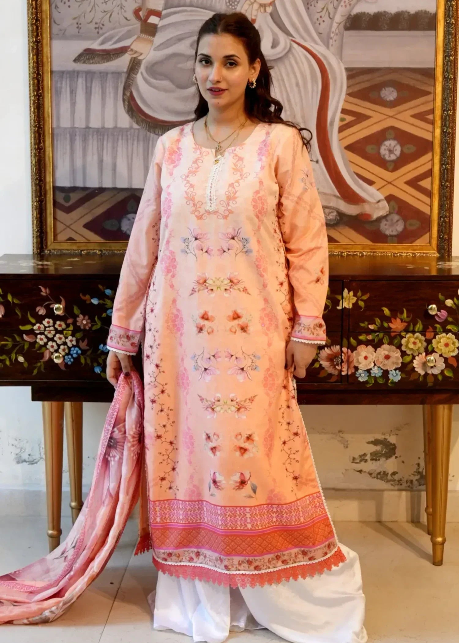 OR COUTURE BY RAMSHA OBAID Peach Printed Lawn Women 3pcs