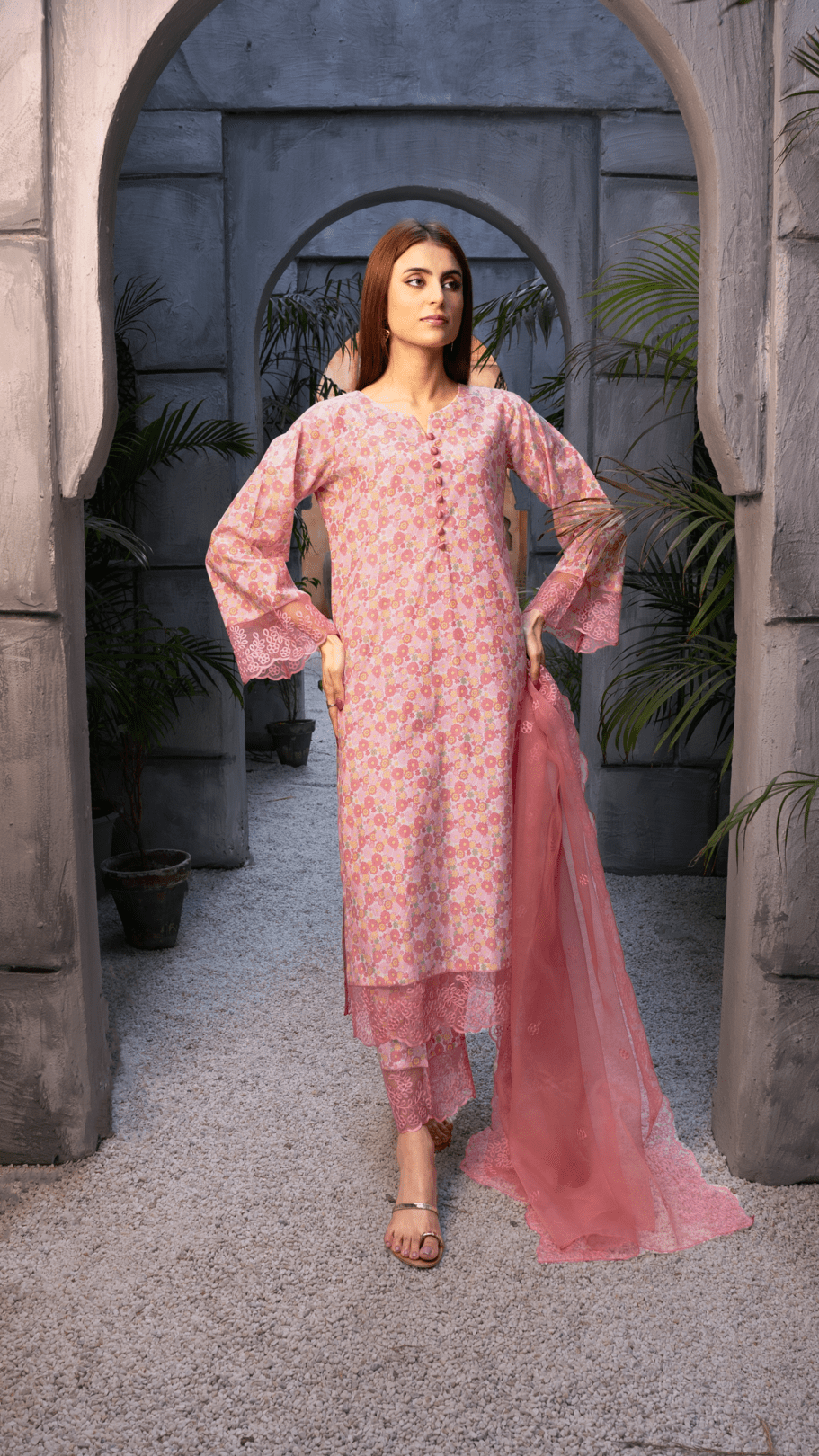 Naaz Couture Pink Printed Raw Silk Suit Women 3pcs