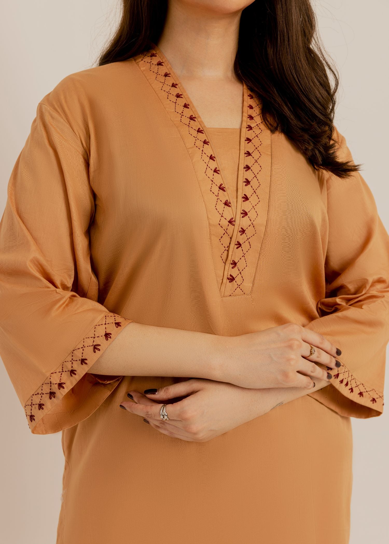 The Slay Wear Beige Embroidered dress Women 2pcs