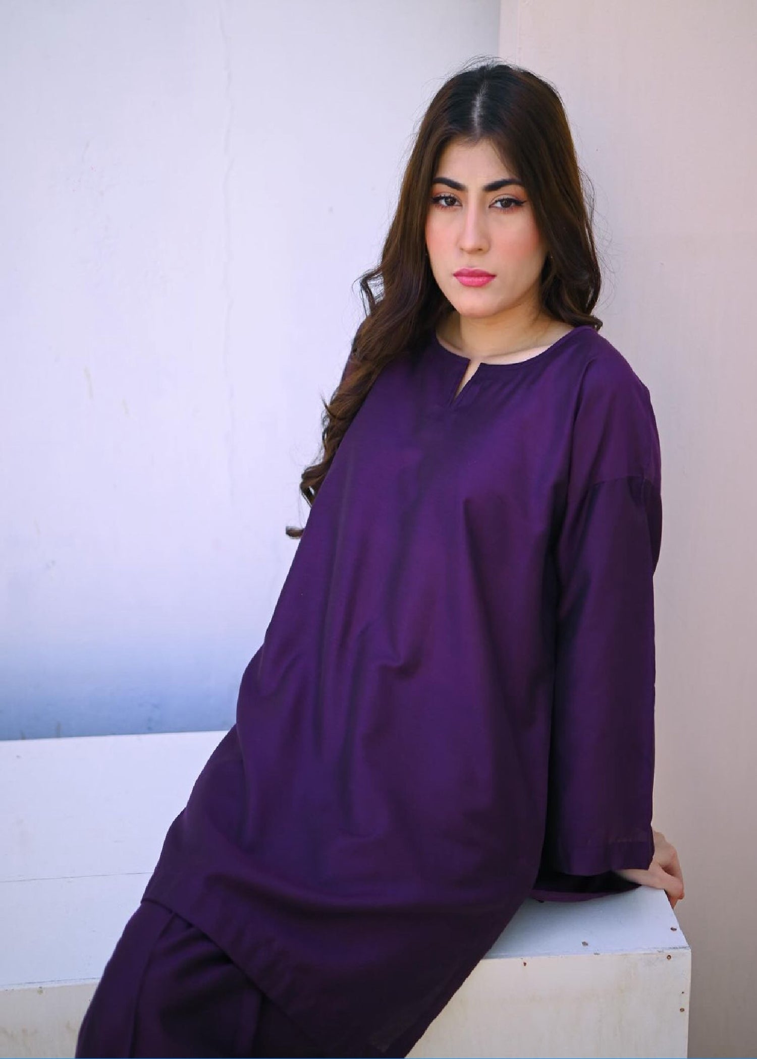 Zauk Deep Violet Two Piece Dress Women 2pcs