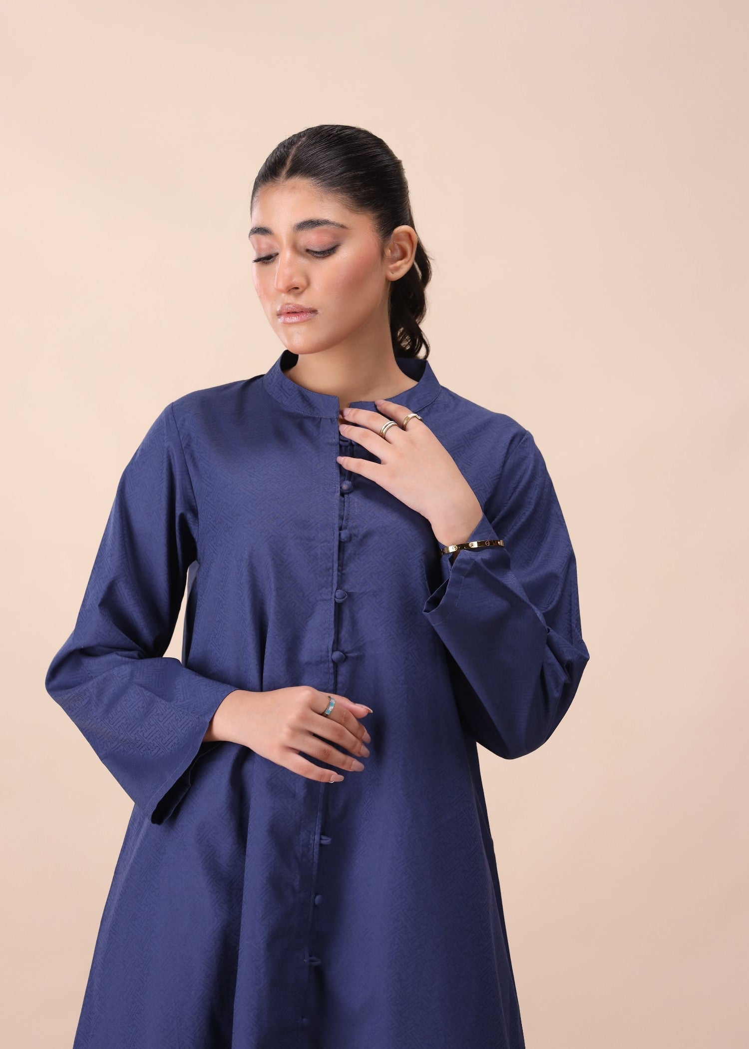 Mhw Blue Dobby Cotton Top Women 2pcs