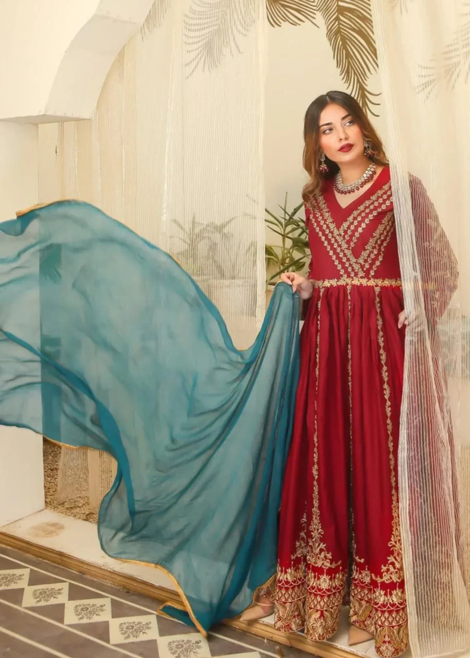 Akhrot Clothing Maroon Vintage Frock Women 2pcs