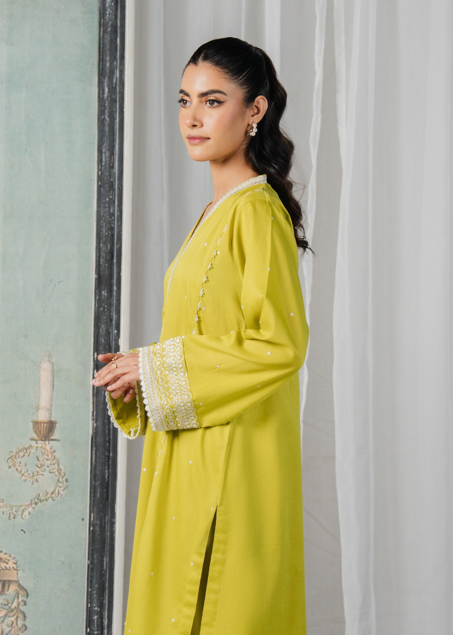 Buzzazi Embroidered Lime Suit Women 2pcs