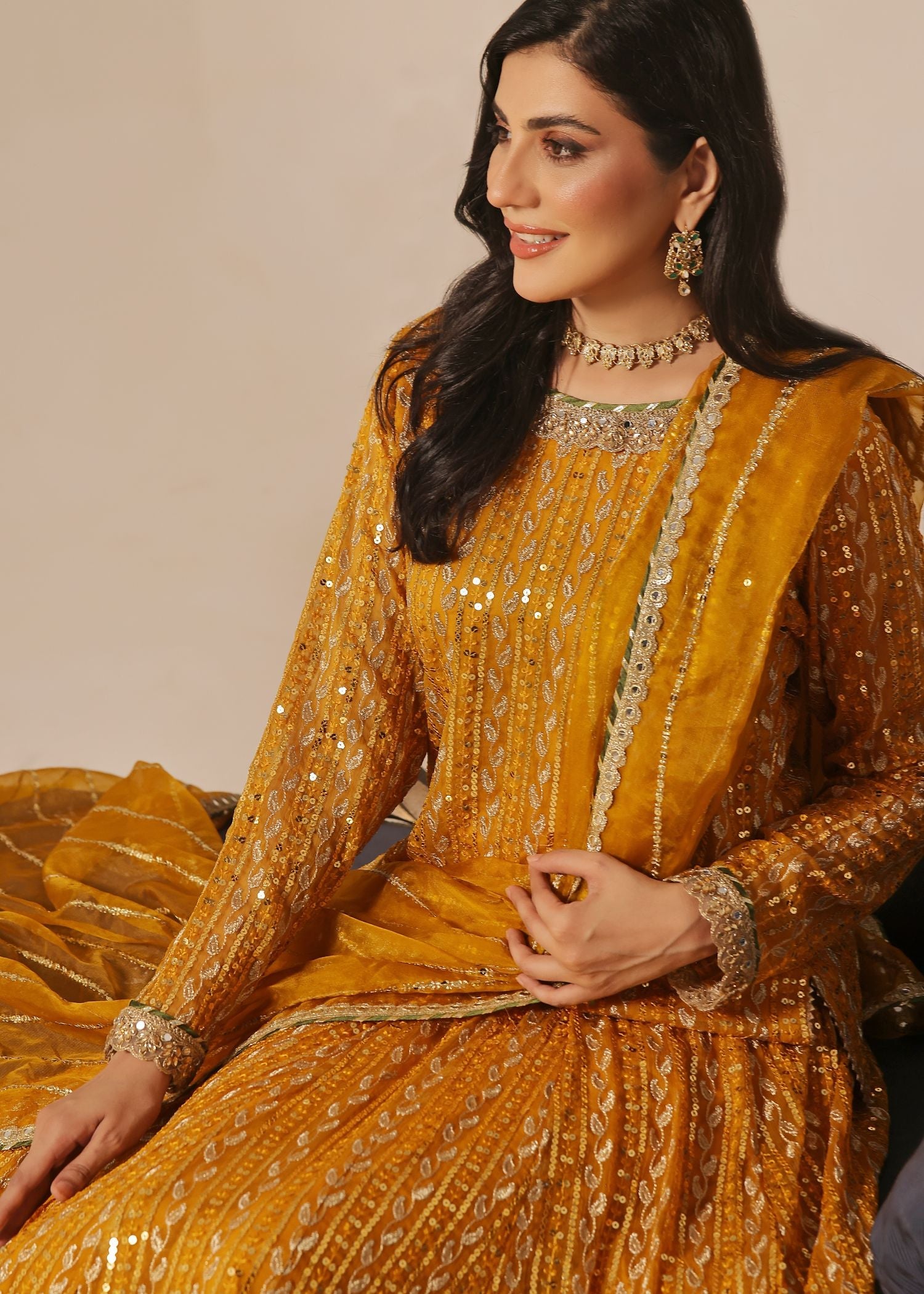 Ayesha Closet Shadmani Mustard Elegance Women 3pcs