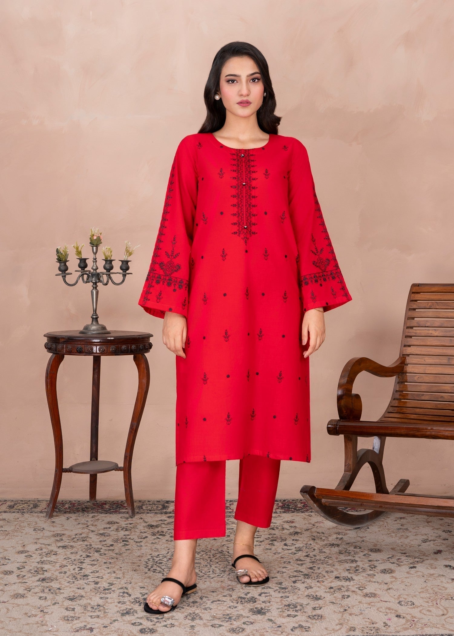 Abeera Timeless Charm – Embroidered Cotton Long Shirt Ensemble (Art No. AB 042) Women 2pcs