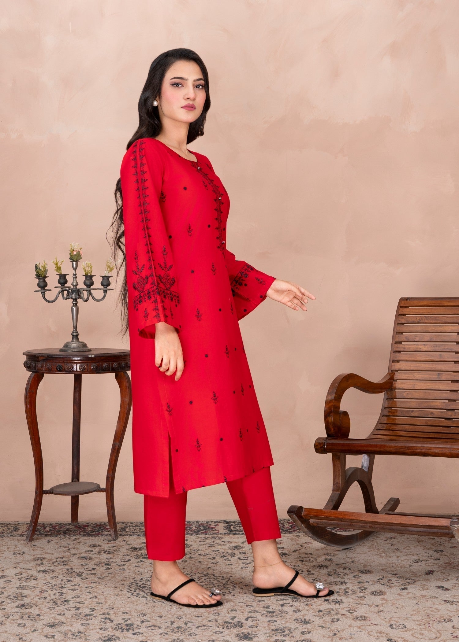 Abeera Timeless Charm – Embroidered Cotton Long Shirt Ensemble (Art No. AB 042) Women 2pcs