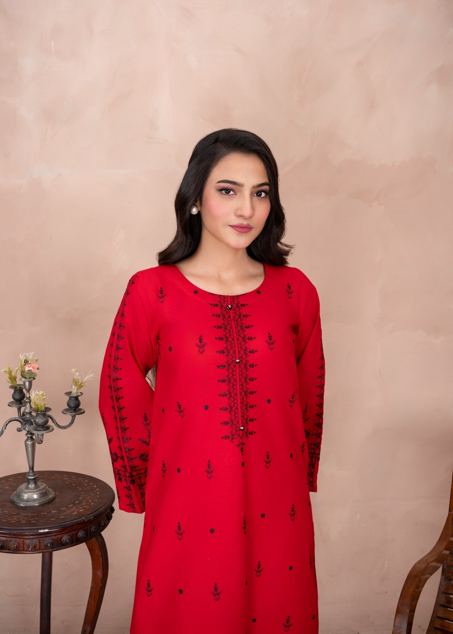 Abeera Timeless Charm – Embroidered Cotton Long Shirt Ensemble (Art No. AB 042) Women 2pcs