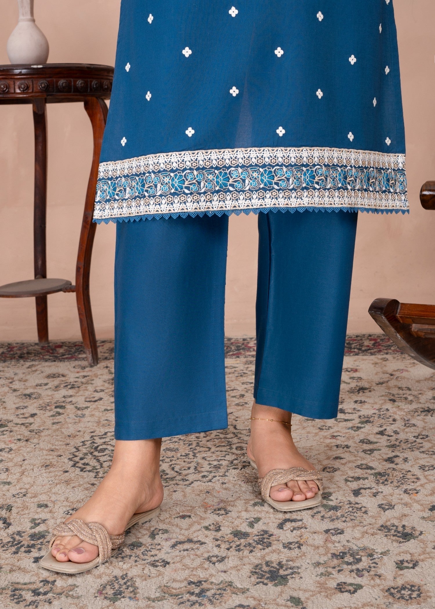 Abeera Majestic Grace – Embroidered Cotton Long Shirt Set (Art No. AB 070) Women 2pcs