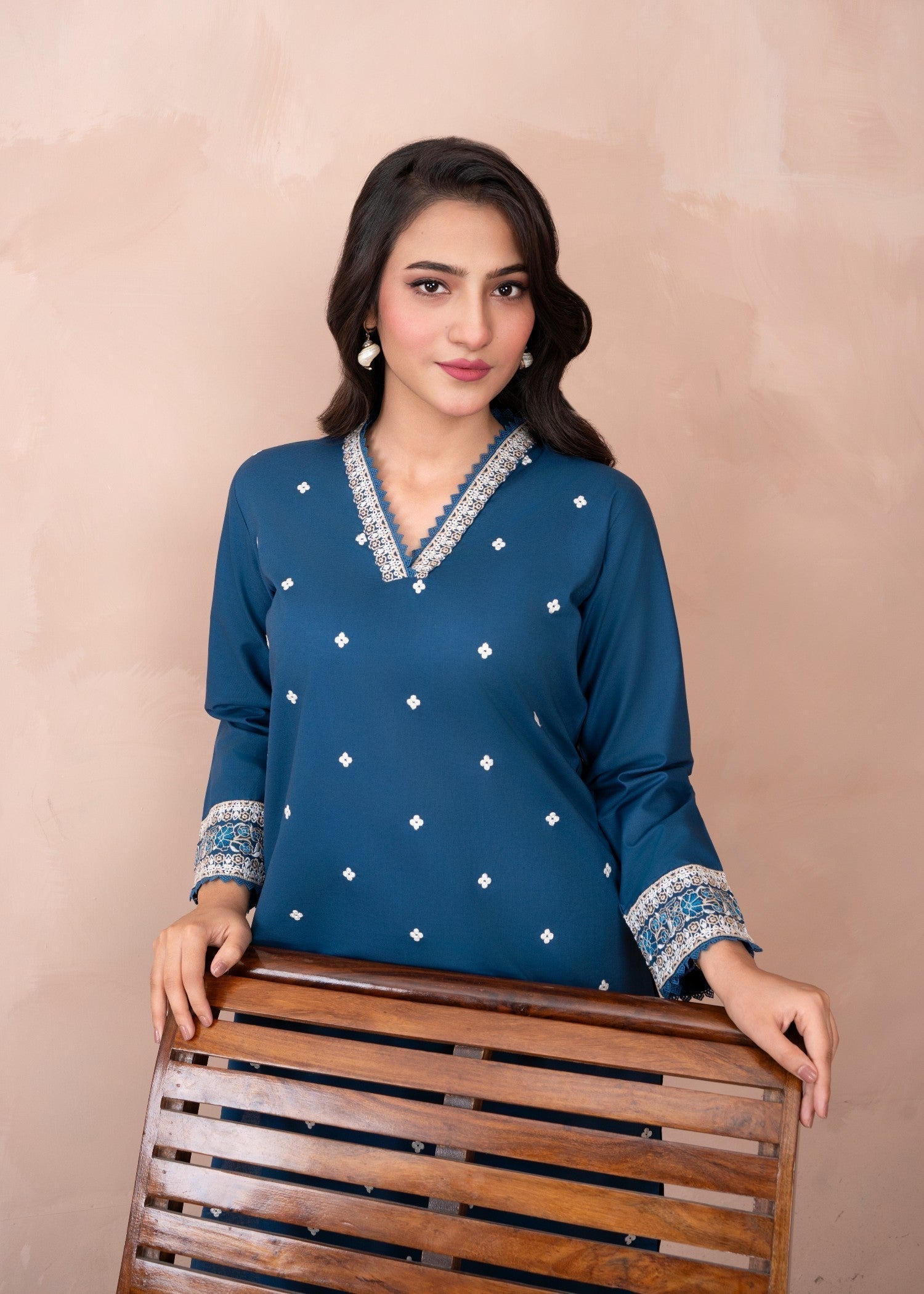 Abeera Majestic Grace – Embroidered Cotton Long Shirt Set (Art No. AB 070) Women 2pcs