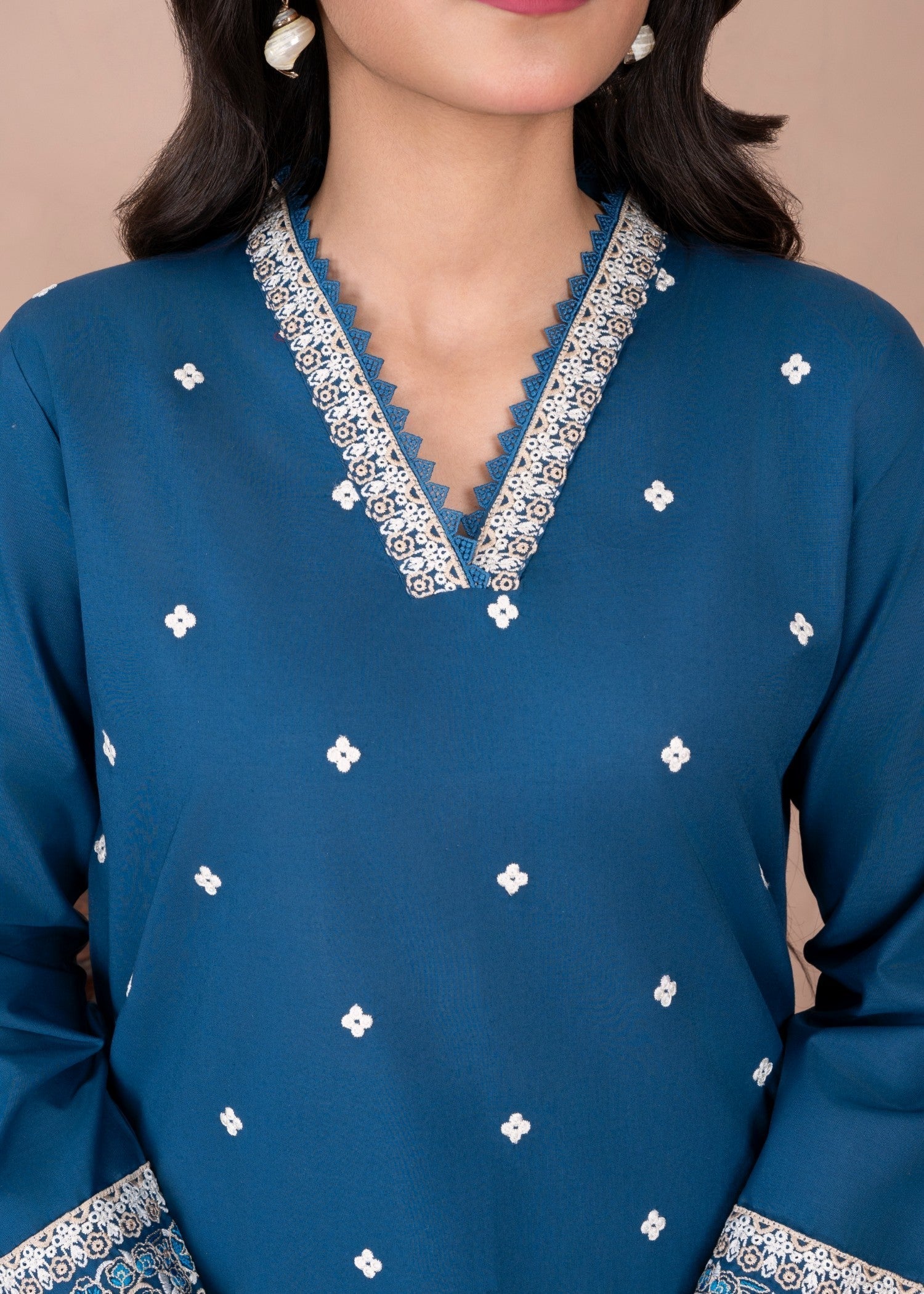 Abeera Majestic Grace – Embroidered Cotton Long Shirt Set (Art No. AB 070) Women 2pcs