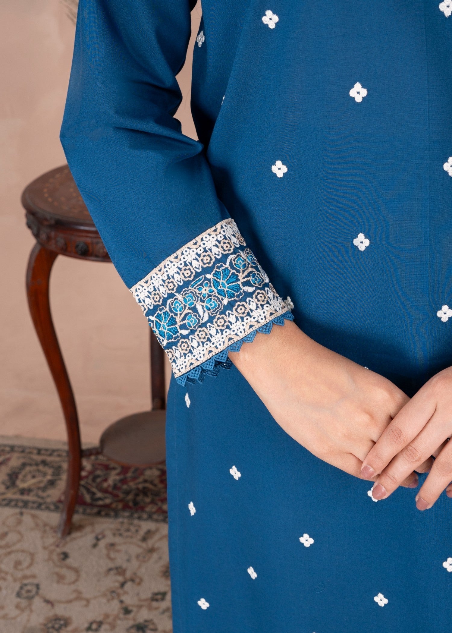 Abeera Majestic Grace – Embroidered Cotton Long Shirt Set (Art No. AB 070) Women 2pcs