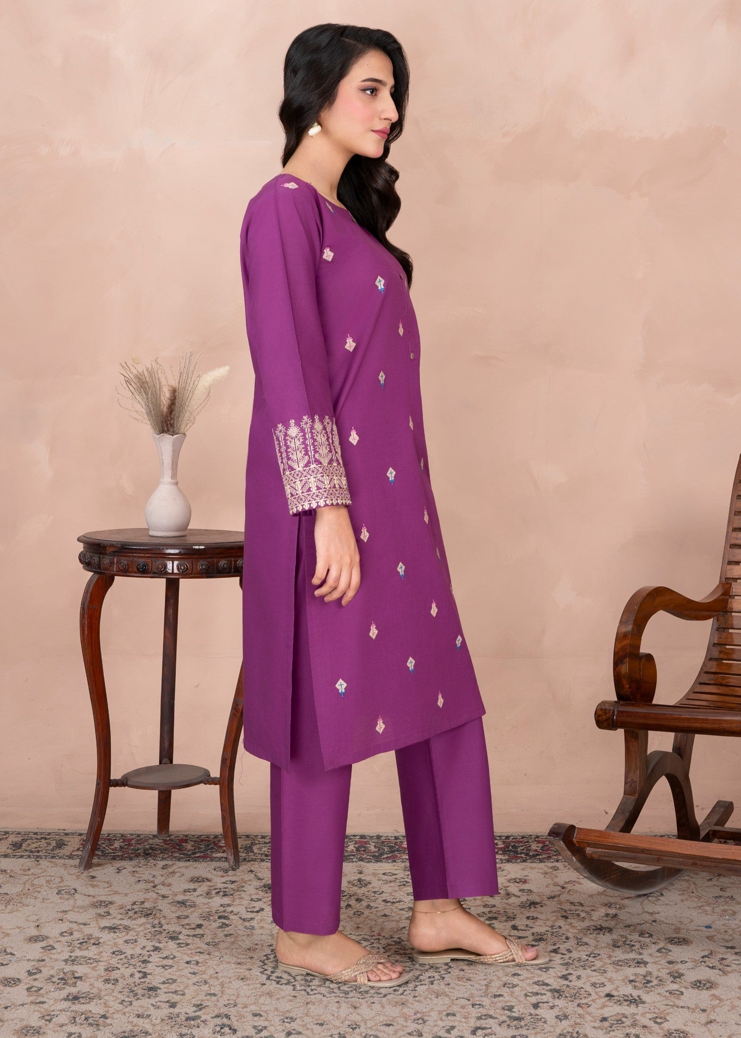 Abeera Ethereal Beauty – Embroidered Cotton Long Shirt (Art No. AB 073) Women 2pcs