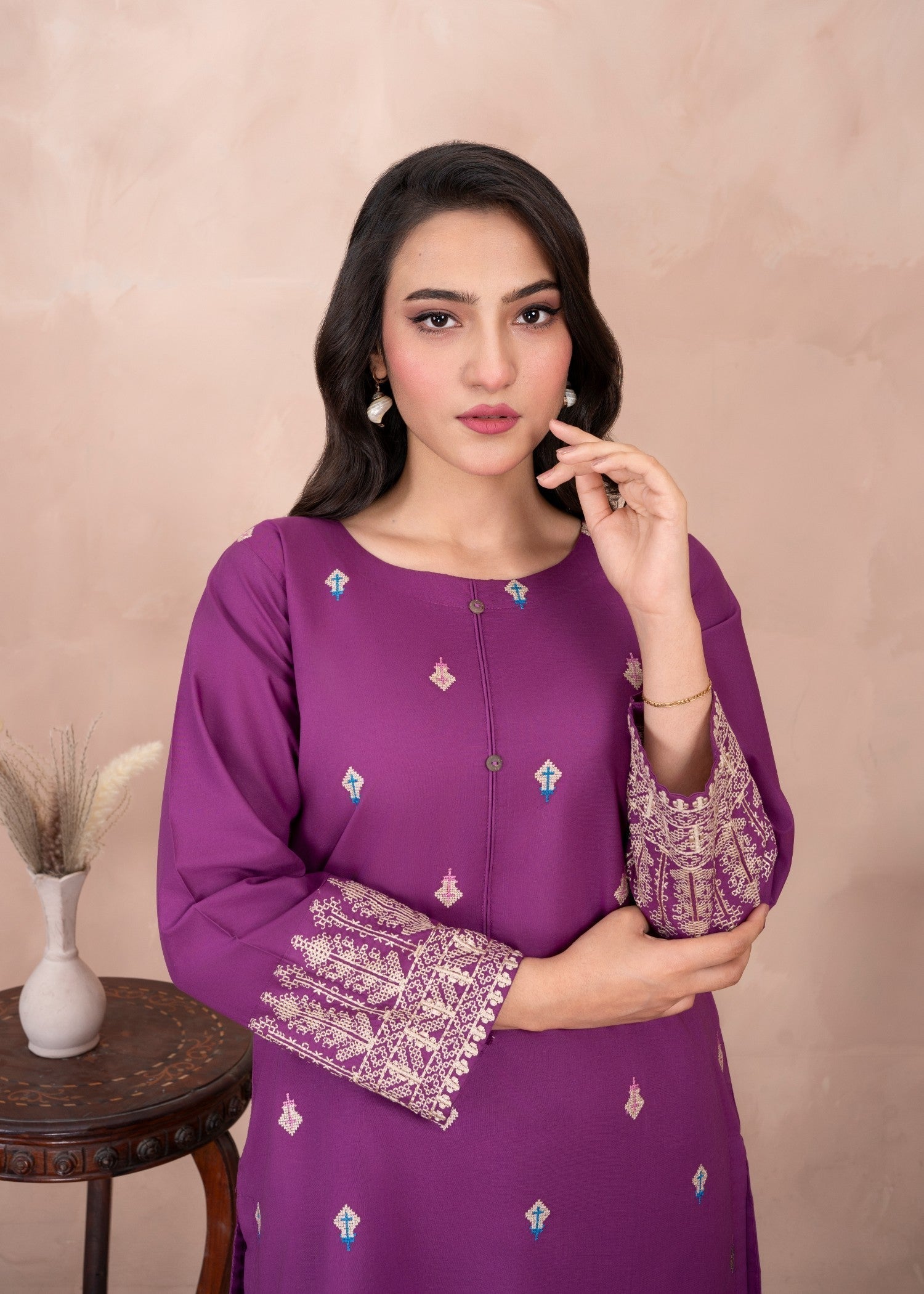 Abeera Ethereal Beauty – Embroidered Cotton Long Shirt (Art No. AB 073) Women 2pcs