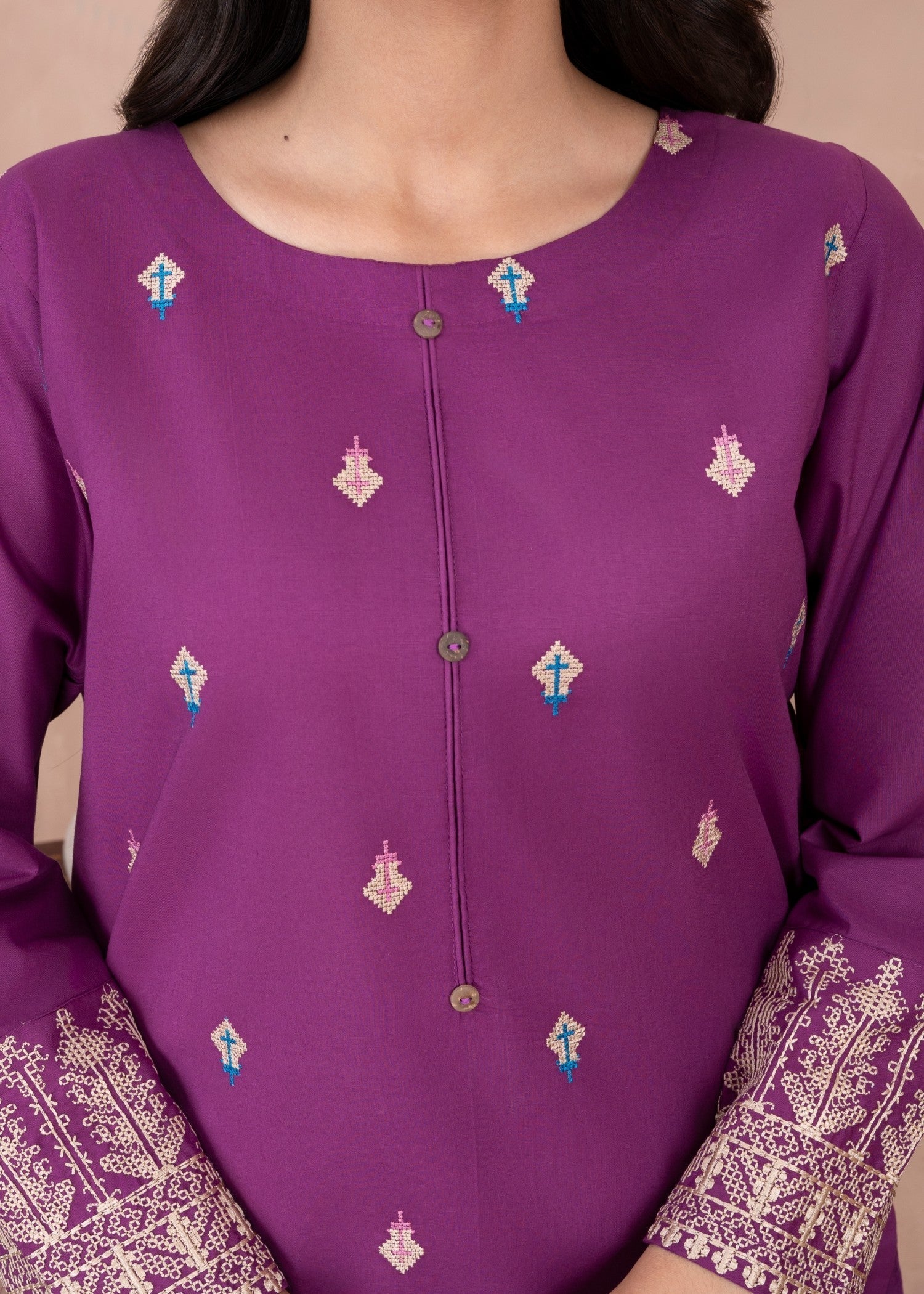 Abeera Ethereal Beauty – Embroidered Cotton Long Shirt (Art No. AB 073) Women 2pcs