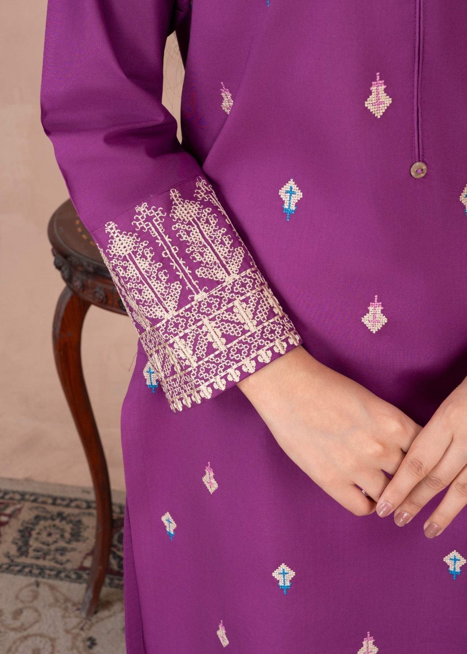 Abeera Ethereal Beauty – Embroidered Cotton Long Shirt (Art No. AB 073) Women 2pcs