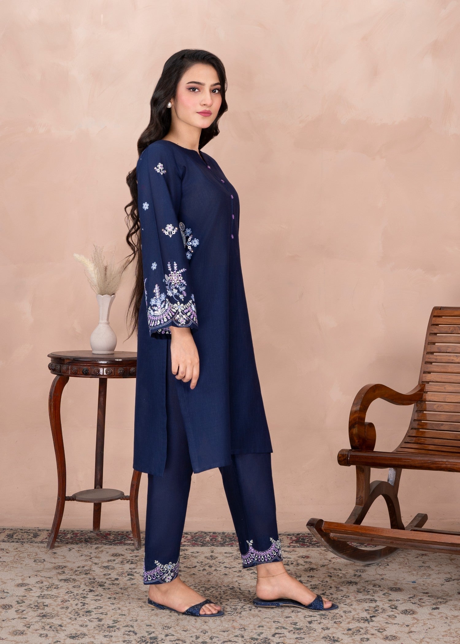 Abeera Casual Chic – Embroidered Cotton with Double Pocket Shirt (Art No. AB 074) Women 2pcs