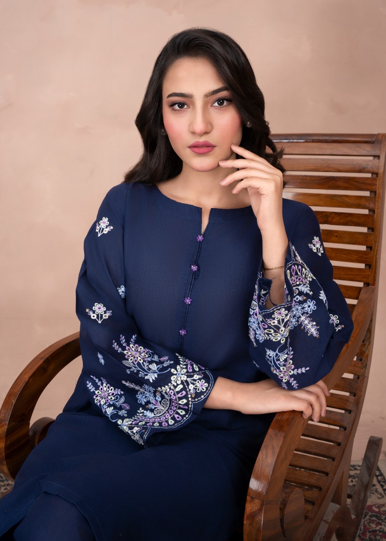 Abeera Casual Chic – Embroidered Cotton with Double Pocket Shirt (Art No. AB 074) Women 2pcs