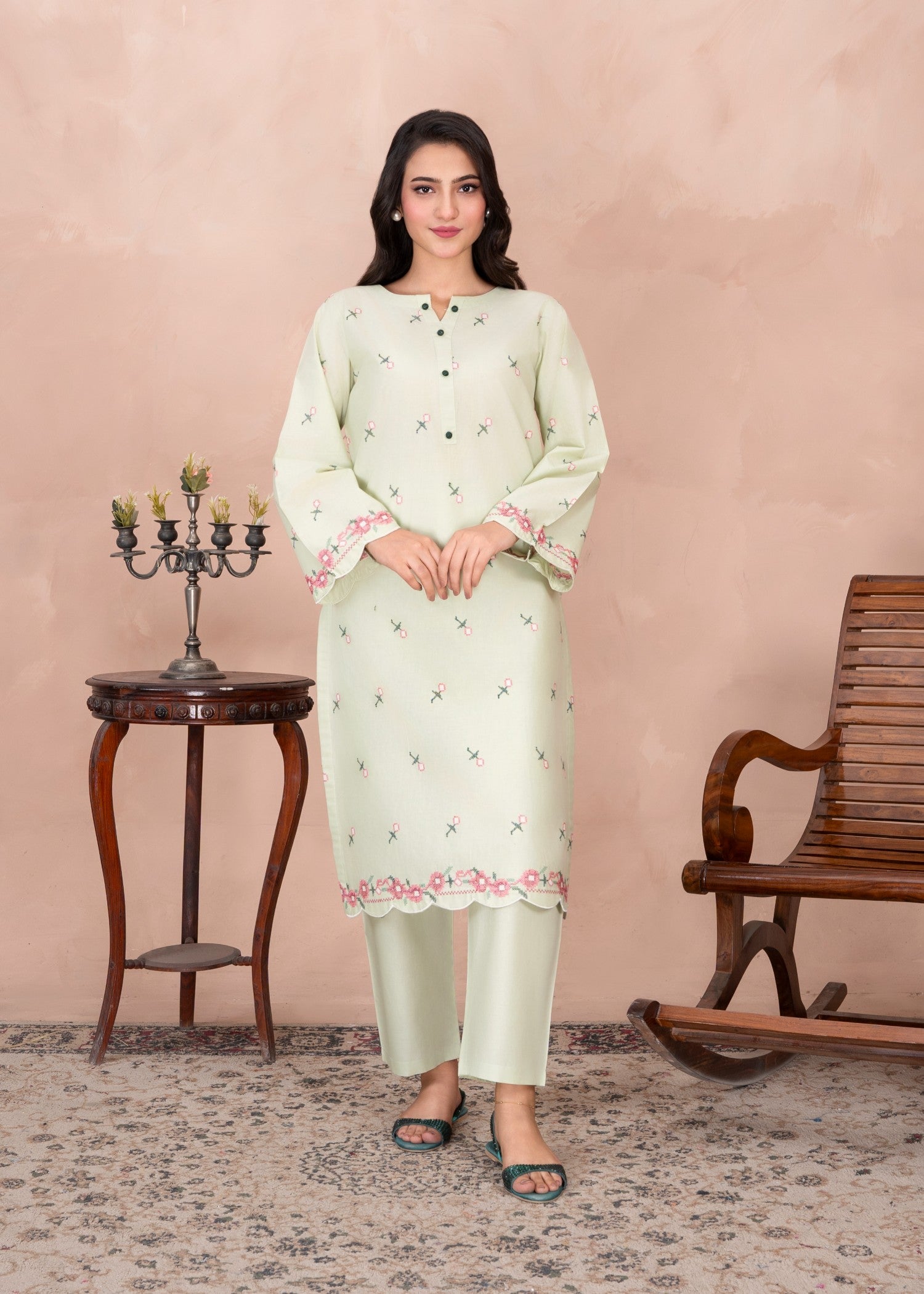 Abeera Classic Whispers – Long Shirt Embroidered Cotton (Art No. AB 084) Women 2pcs