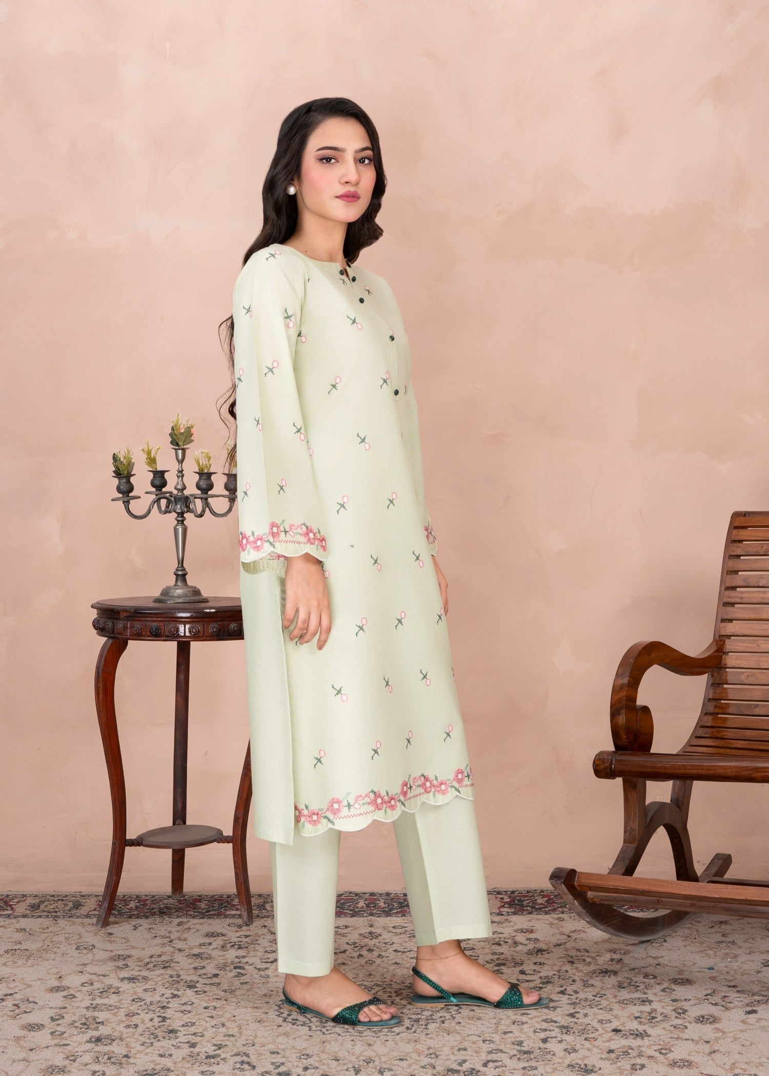 Abeera Classic Whispers – Long Shirt Embroidered Cotton (Art No. AB 084) Women 2pcs
