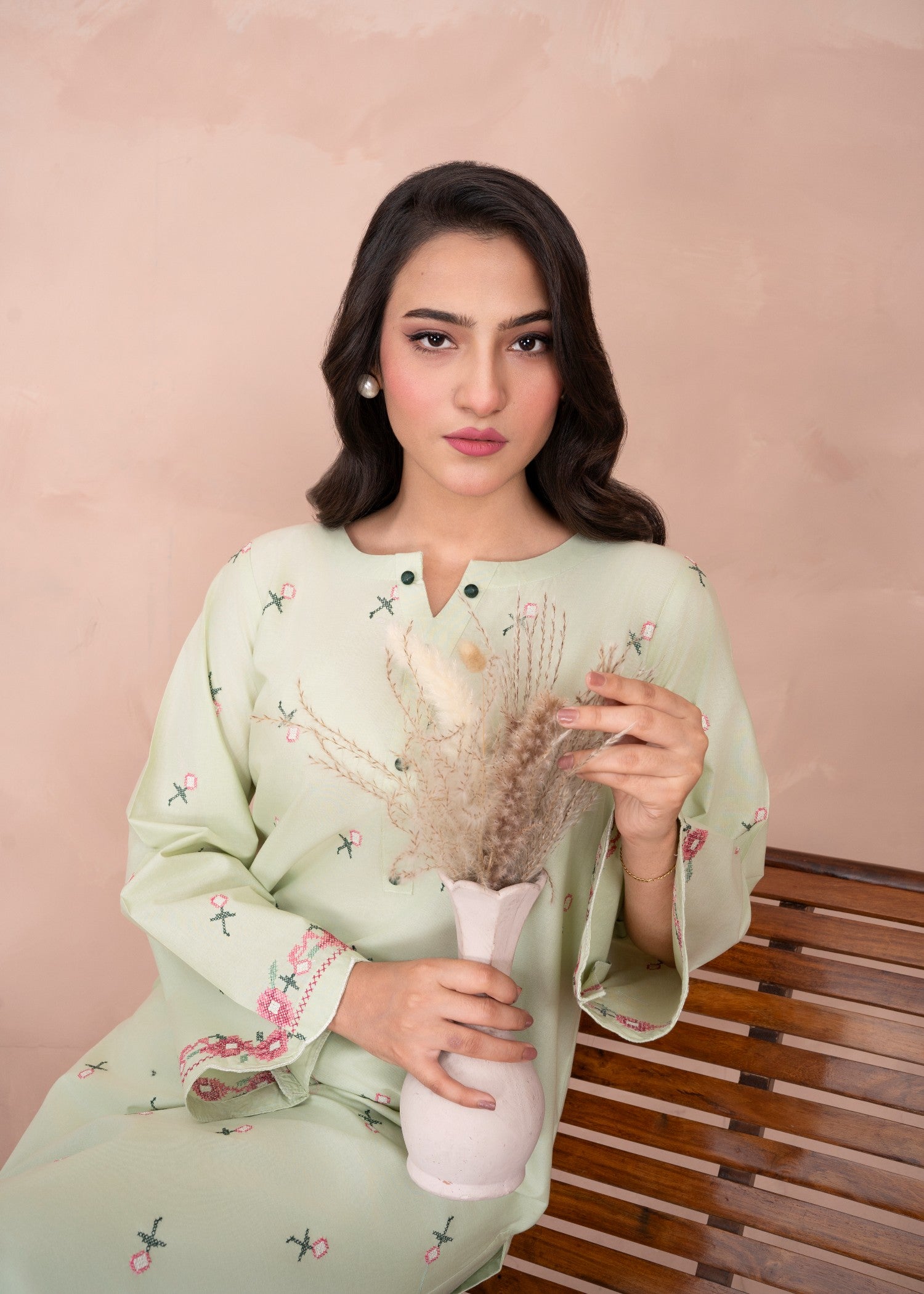 Abeera Classic Whispers – Long Shirt Embroidered Cotton (Art No. AB 084) Women 2pcs