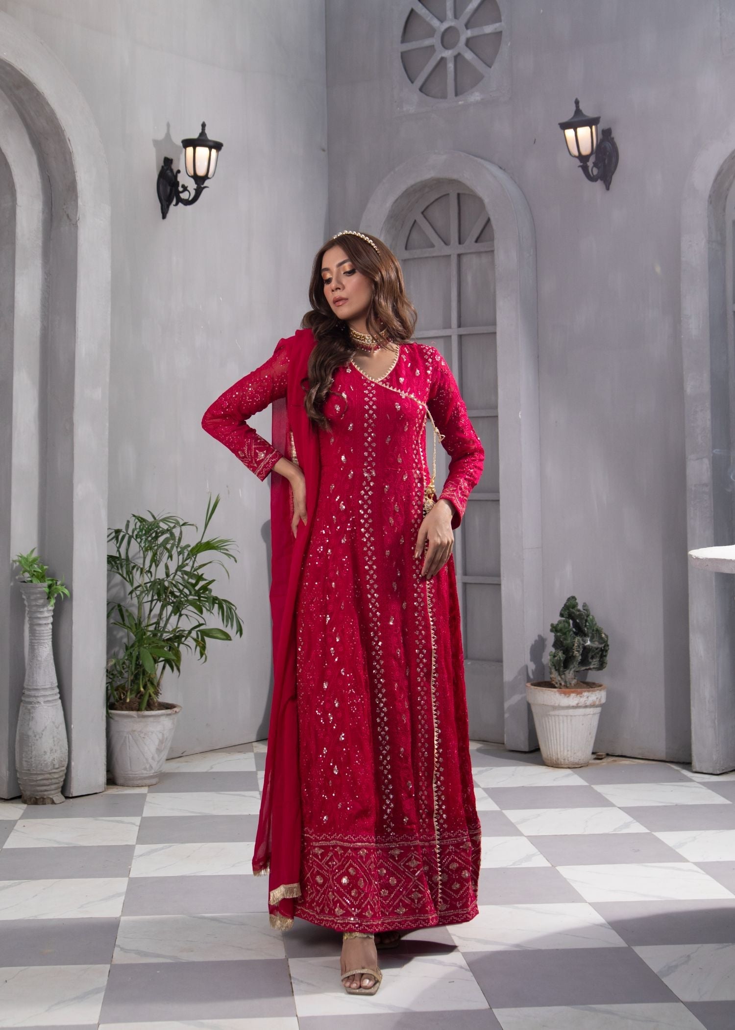 Manahils Angrakha 099 SHOCKING PINK Women 3pcs