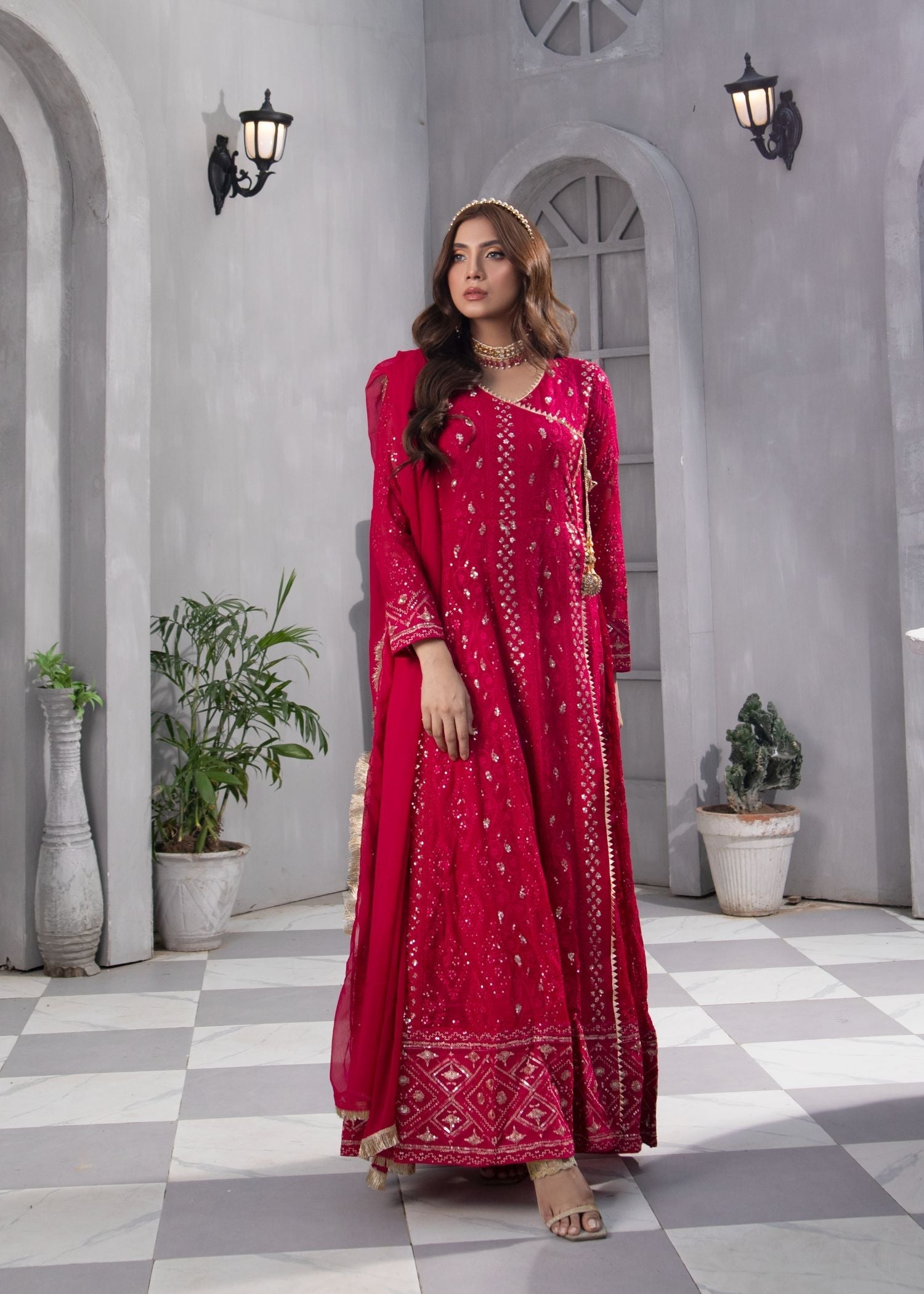 Manahils Angrakha 099 SHOCKING PINK Women 3pcs