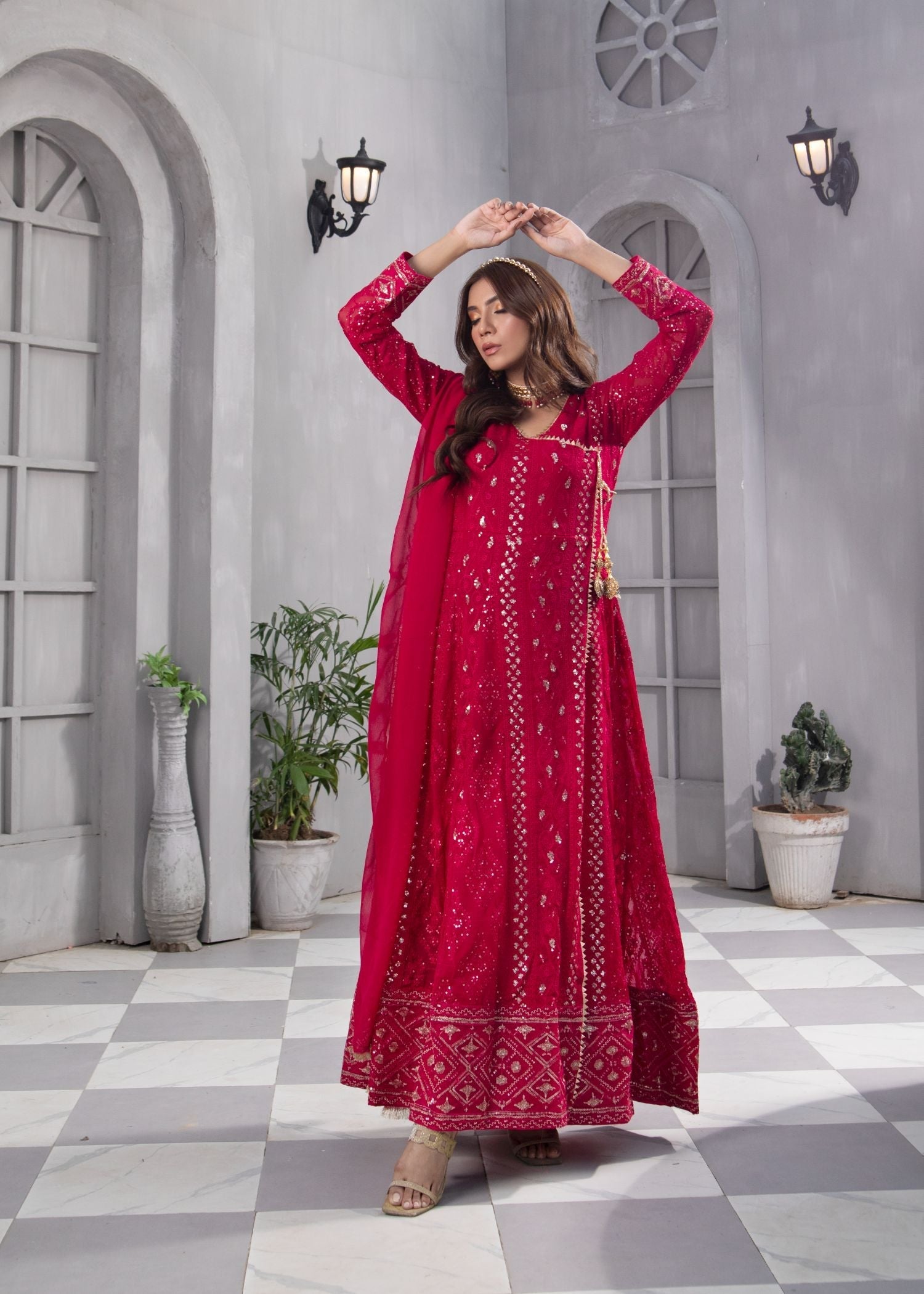 Manahils Angrakha 099 SHOCKING PINK Women 3pcs