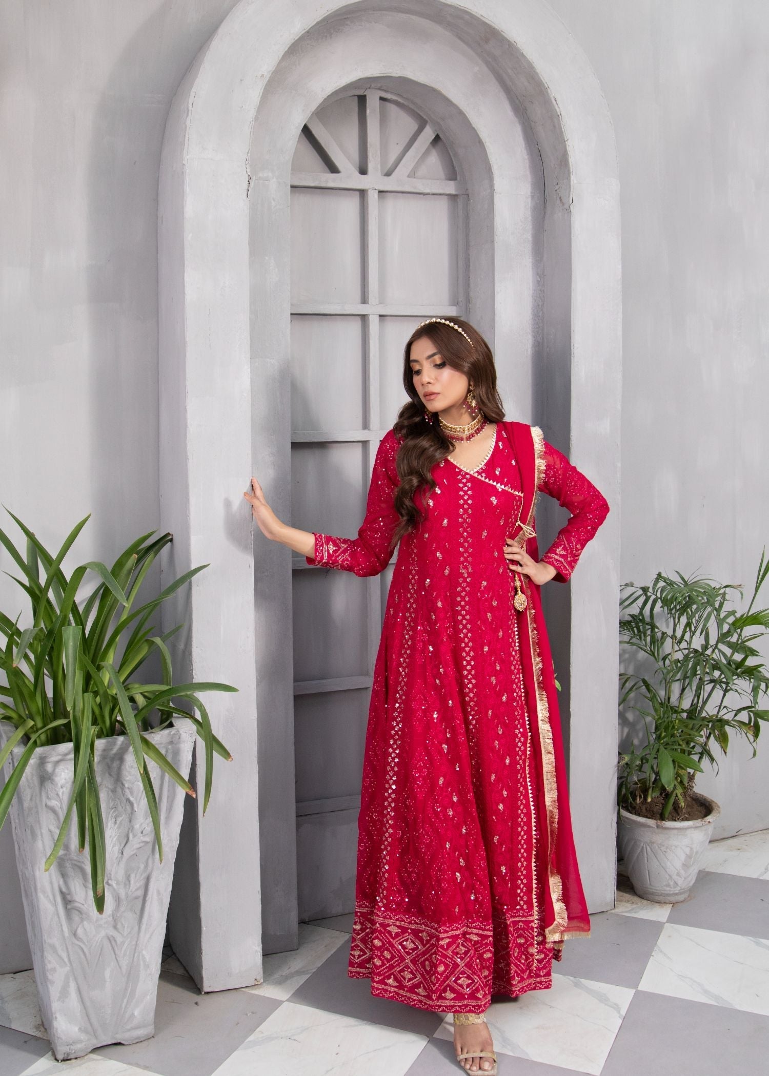 Manahils Angrakha 099 SHOCKING PINK Women 3pcs