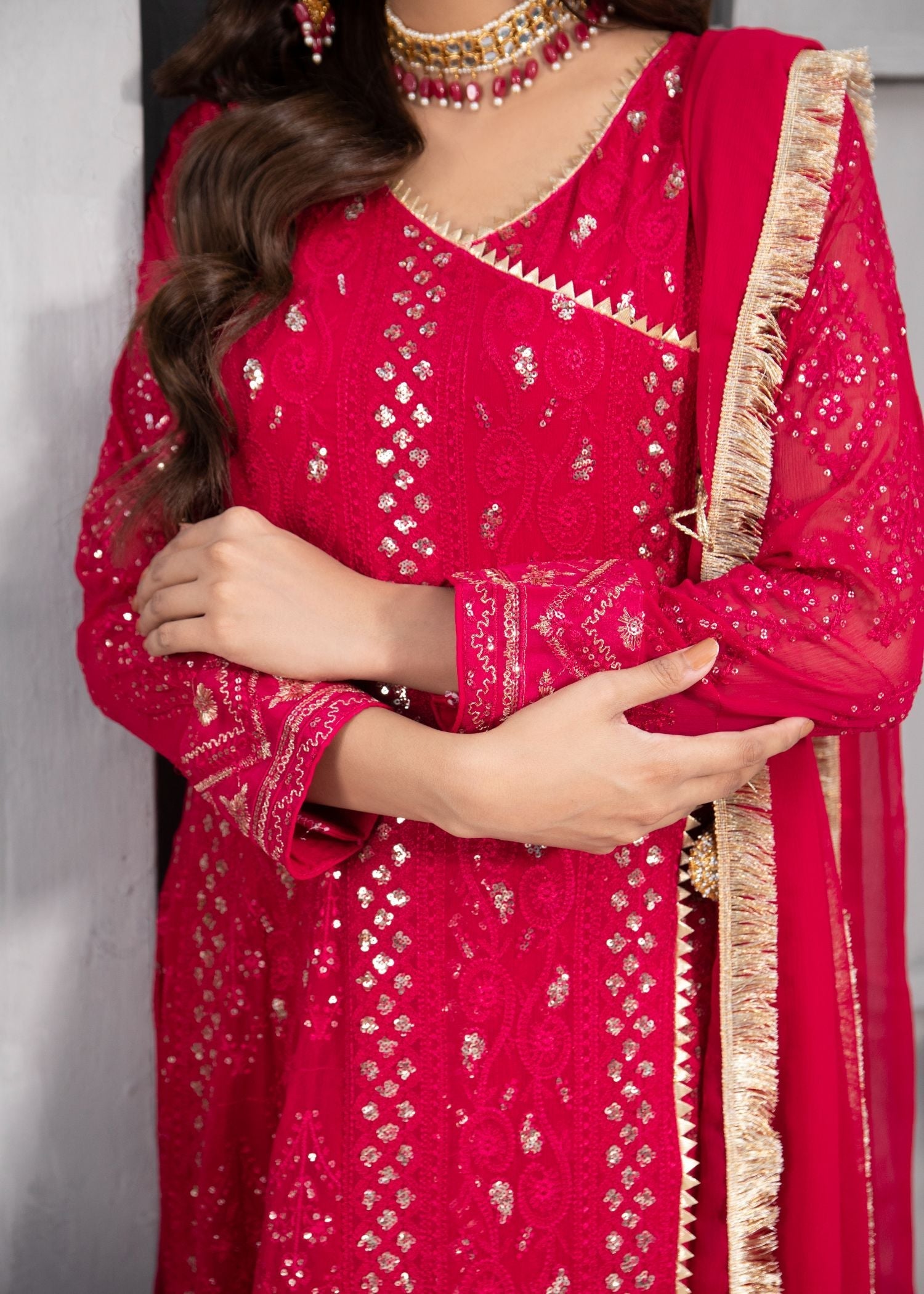 Manahils Angrakha 099 SHOCKING PINK Women 3pcs