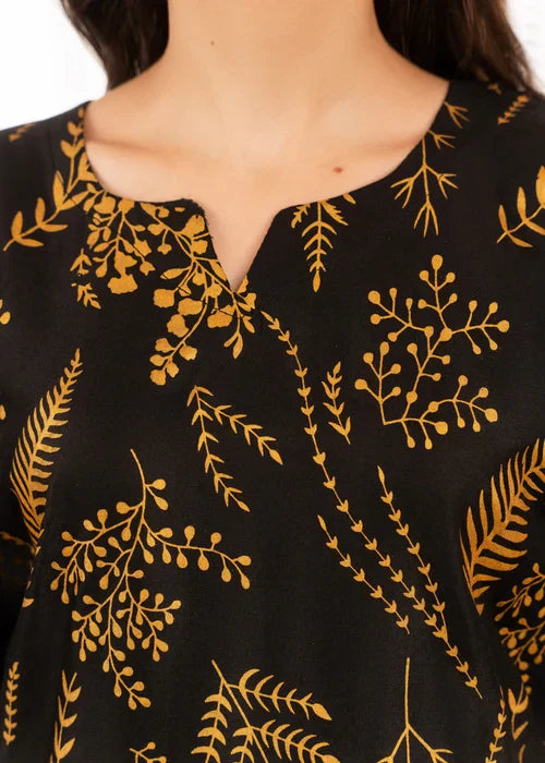 Gulposh Floral Leaf (Stitched ) Black Women 2pcs