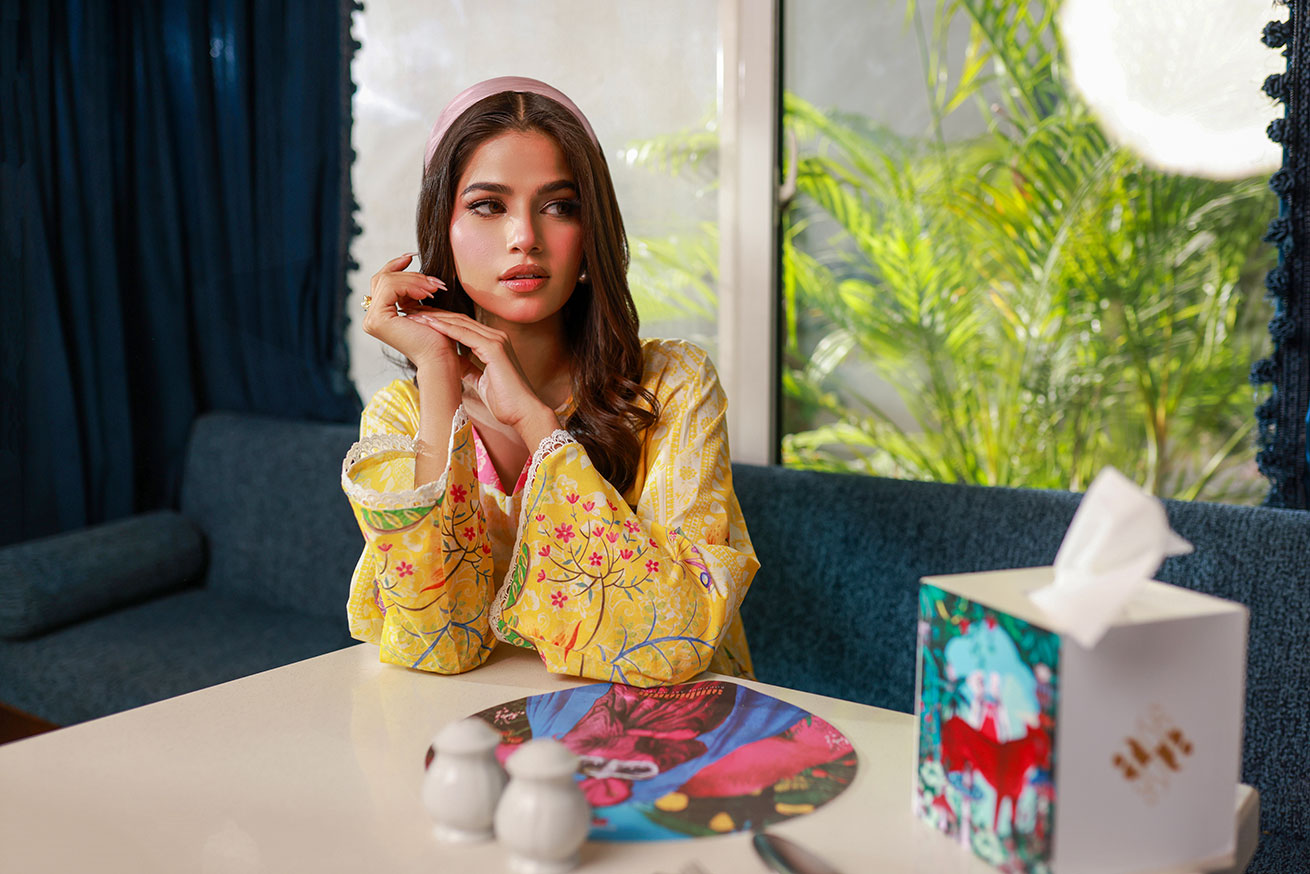 Dhanak SS24DC 2524 YELLOW LAWN PRINTED KURTA WITH TROUSER Women 2pcs