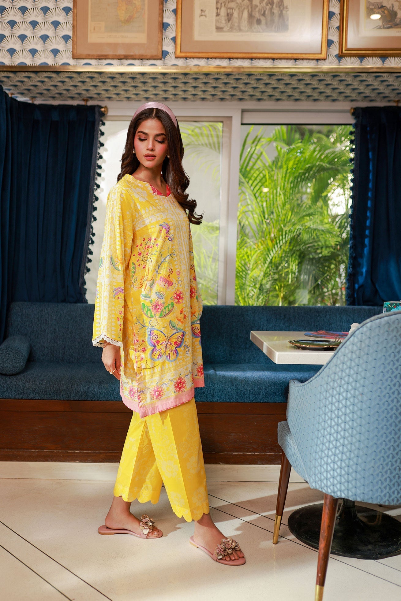 Dhanak SS24DC 2524 YELLOW LAWN PRINTED KURTA WITH TROUSER Women 2pcs