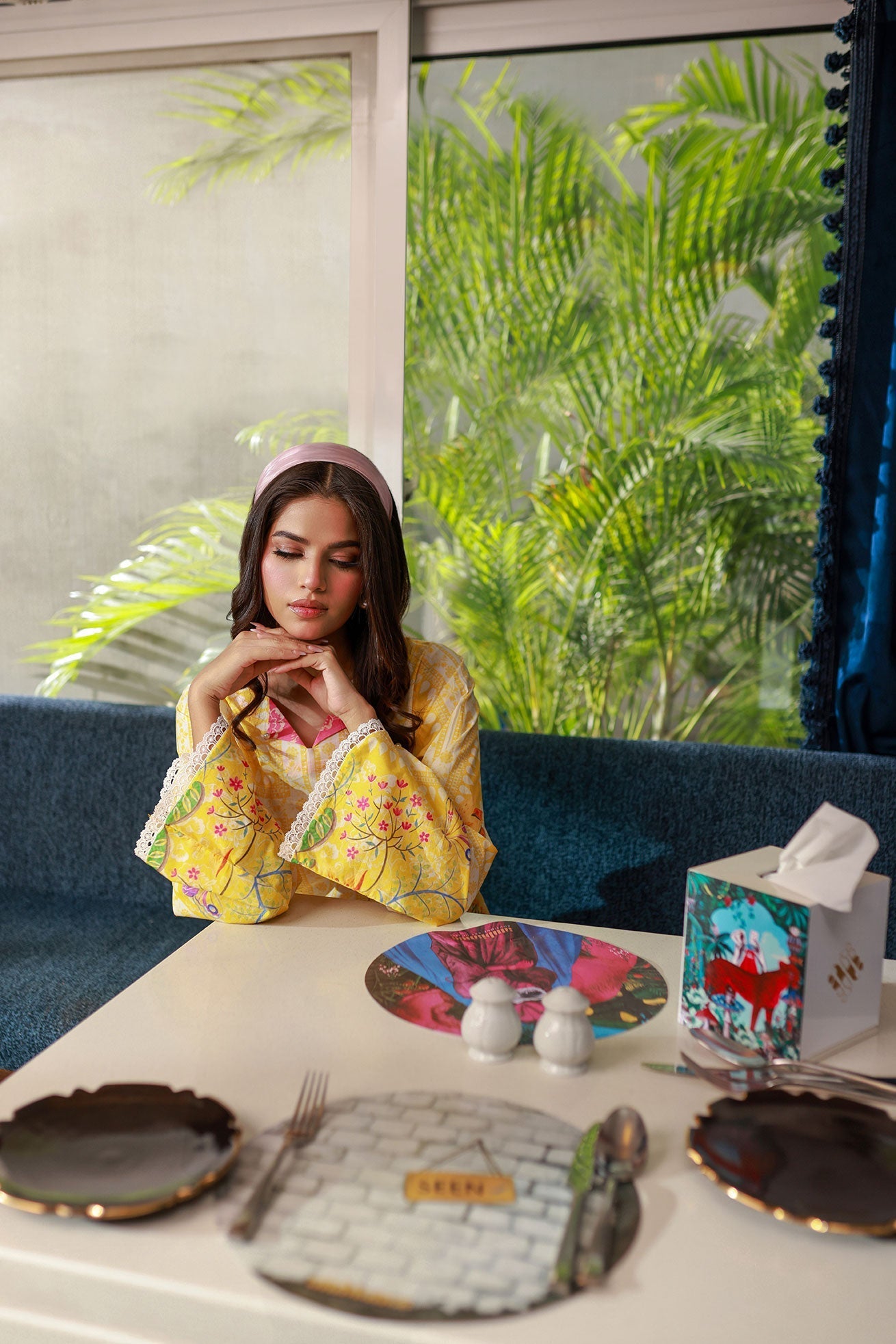 Dhanak SS24DC 2524 YELLOW LAWN PRINTED KURTA WITH TROUSER Women 2pcs