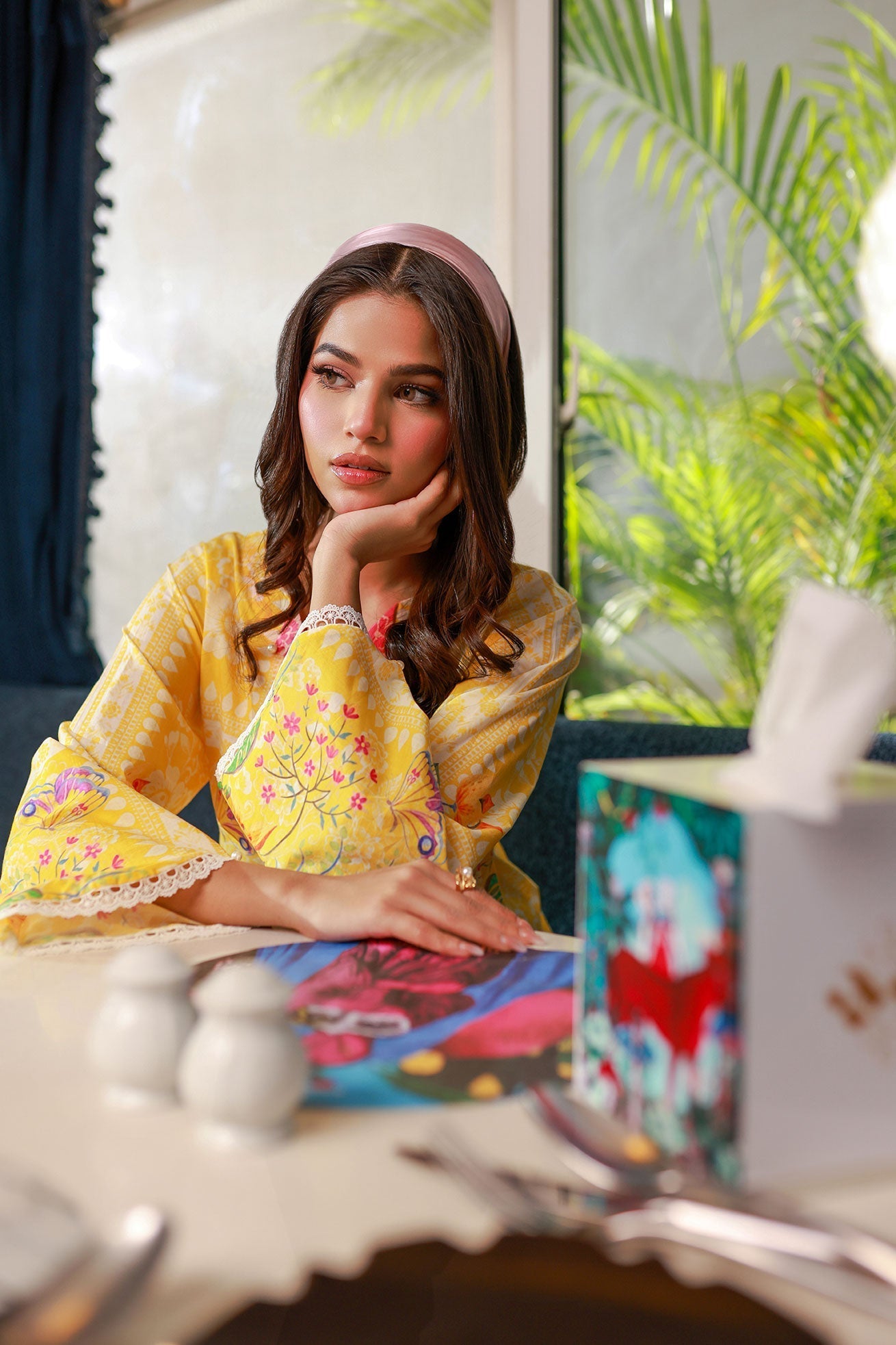 Dhanak SS24DC 2524 YELLOW LAWN PRINTED KURTA WITH TROUSER Women 2pcs
