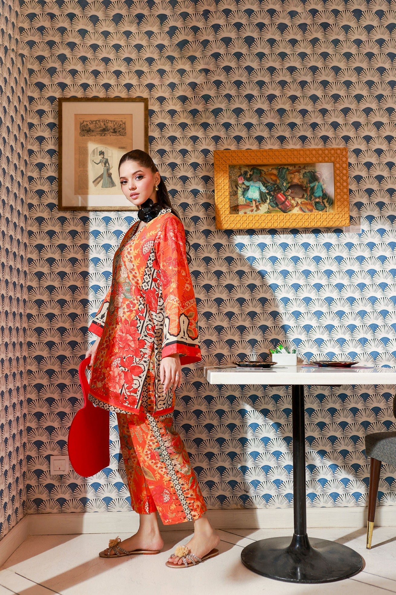 Dhanak SS24DC 2525 ORANGE LAWN PRINTED KURTA WITH TROUSER Women 2pcs