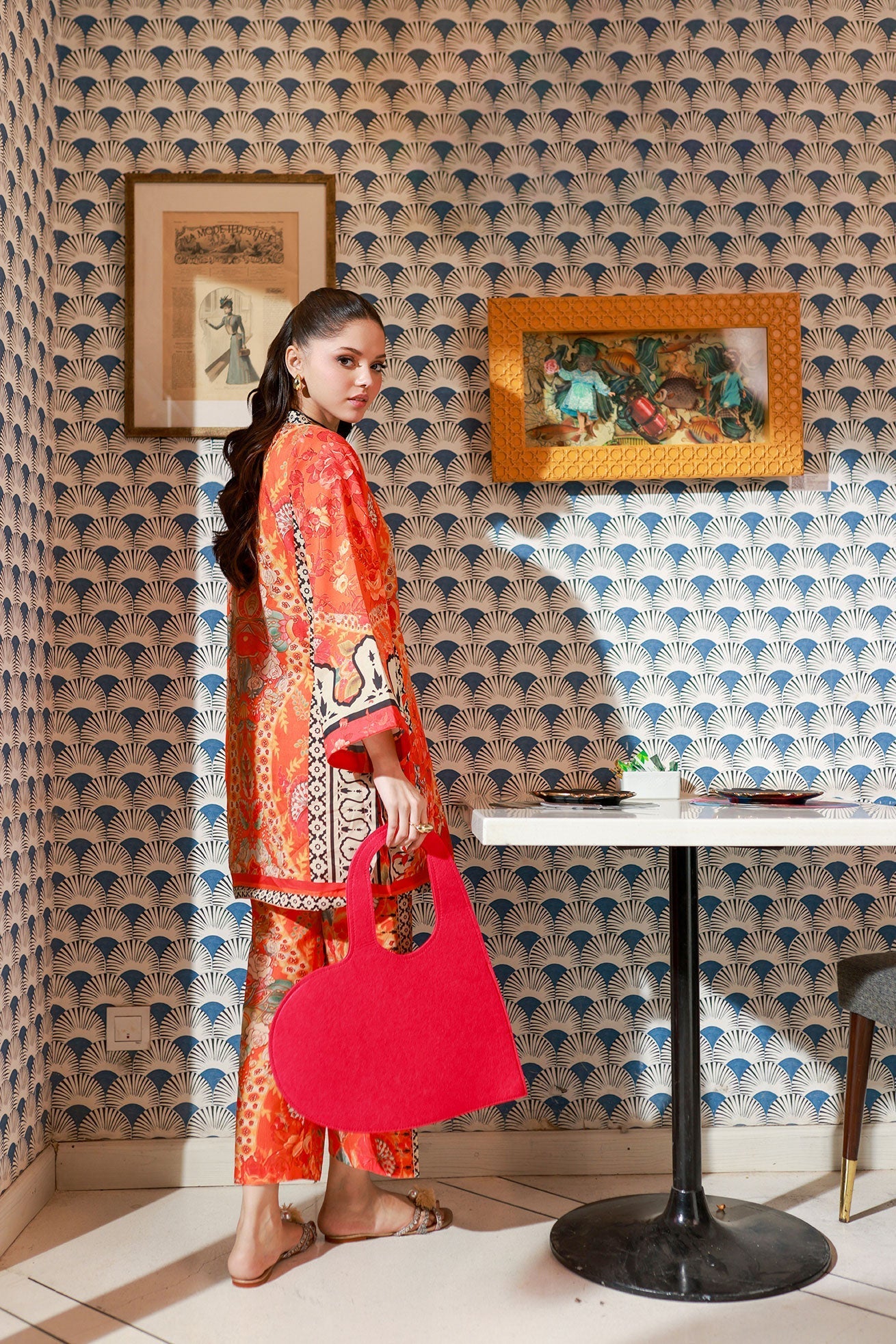 Dhanak SS24DC 2525 ORANGE LAWN PRINTED KURTA WITH TROUSER Women 2pcs